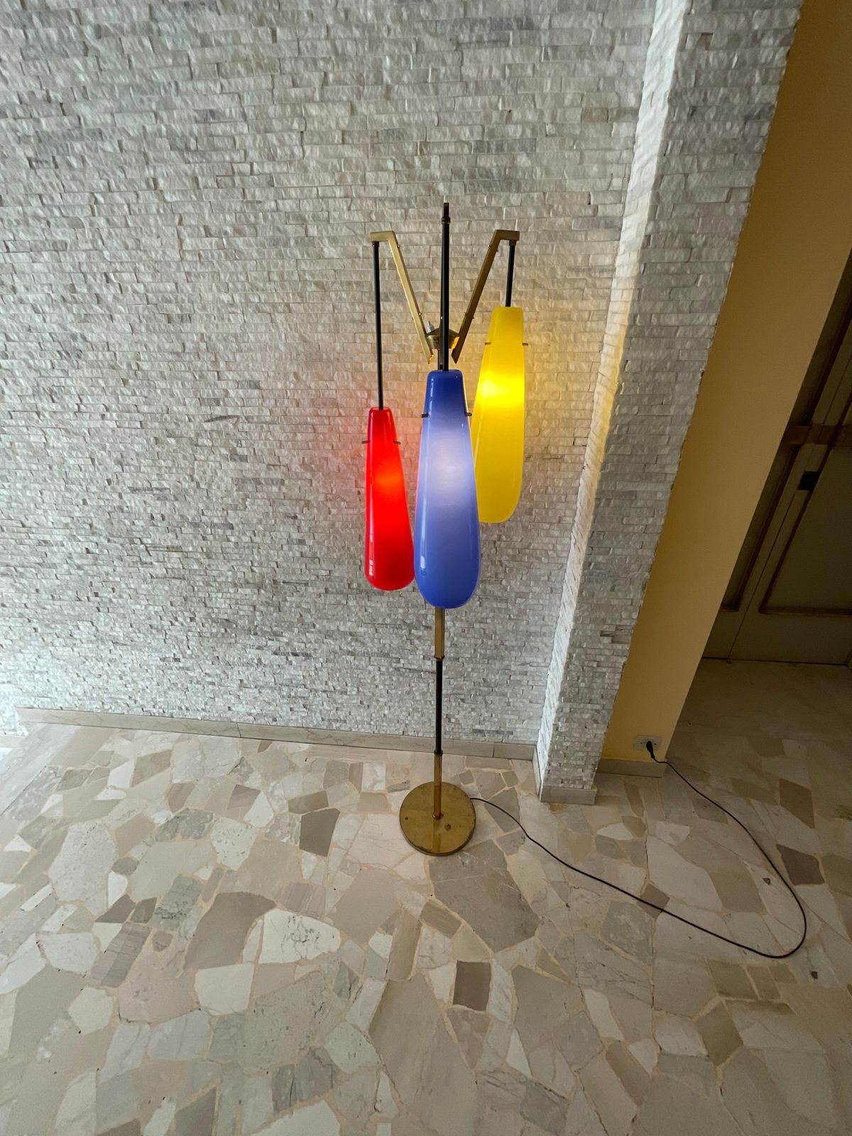 Stilnovo (Attribuita)   Lampada Da Terra Con 3 Vetri Di Murano   Italia 1960 photo vinterior