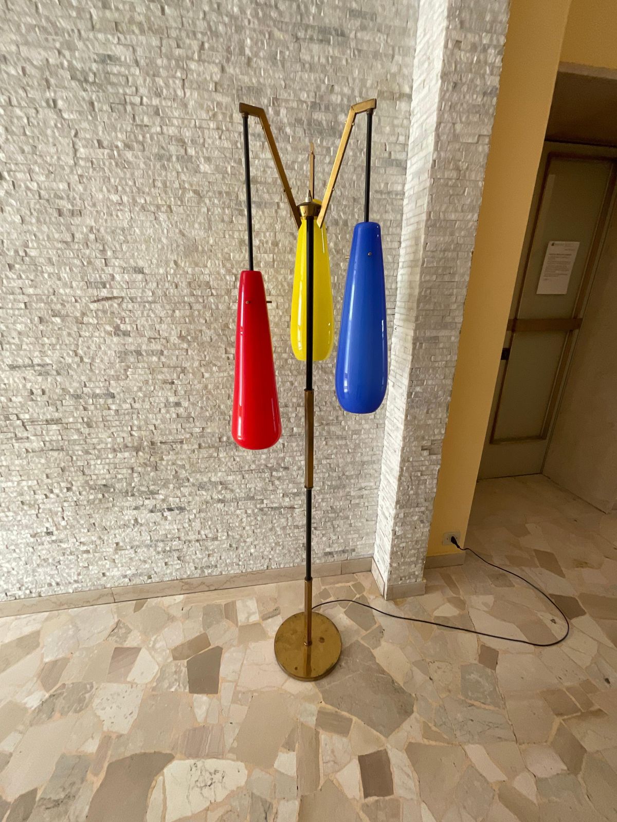 Lighting Stilnovo (Attribuita)   Lampada Da Terra Con 3 Vetri Di Murano   Italia 1960 photo