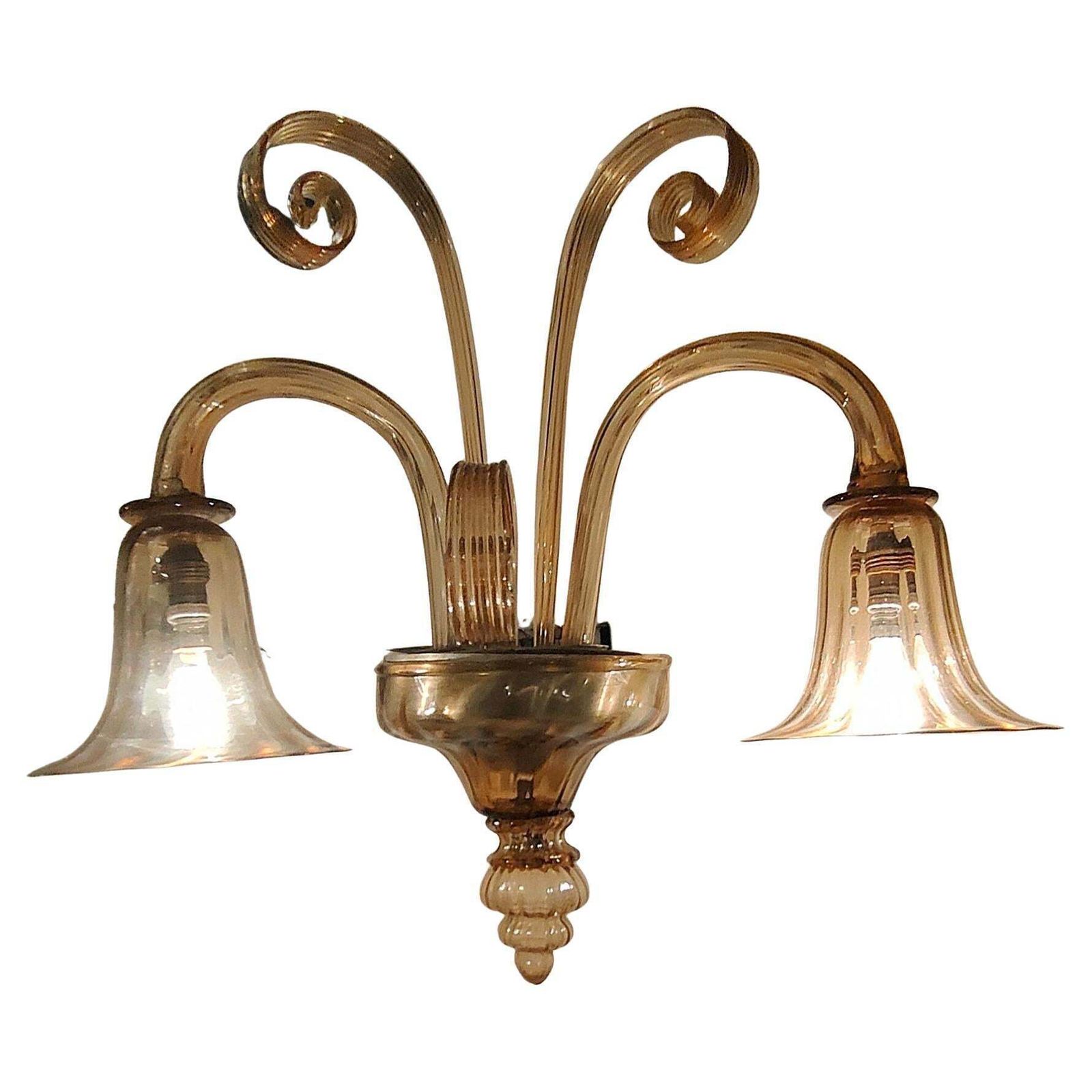Venini   Coppia Di Apliques A 2 Luci In Vetro Di Murano   Italia 1930.