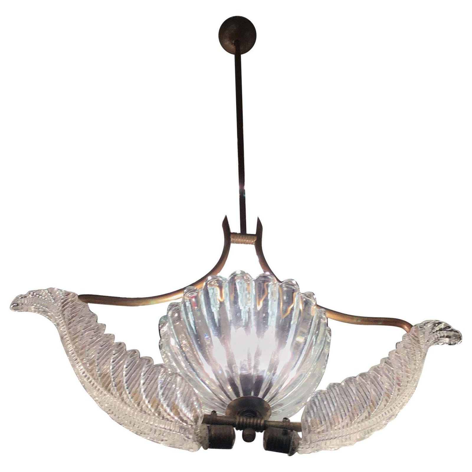 Seguso Chandelier Murano Glass Brass 1940 Italy