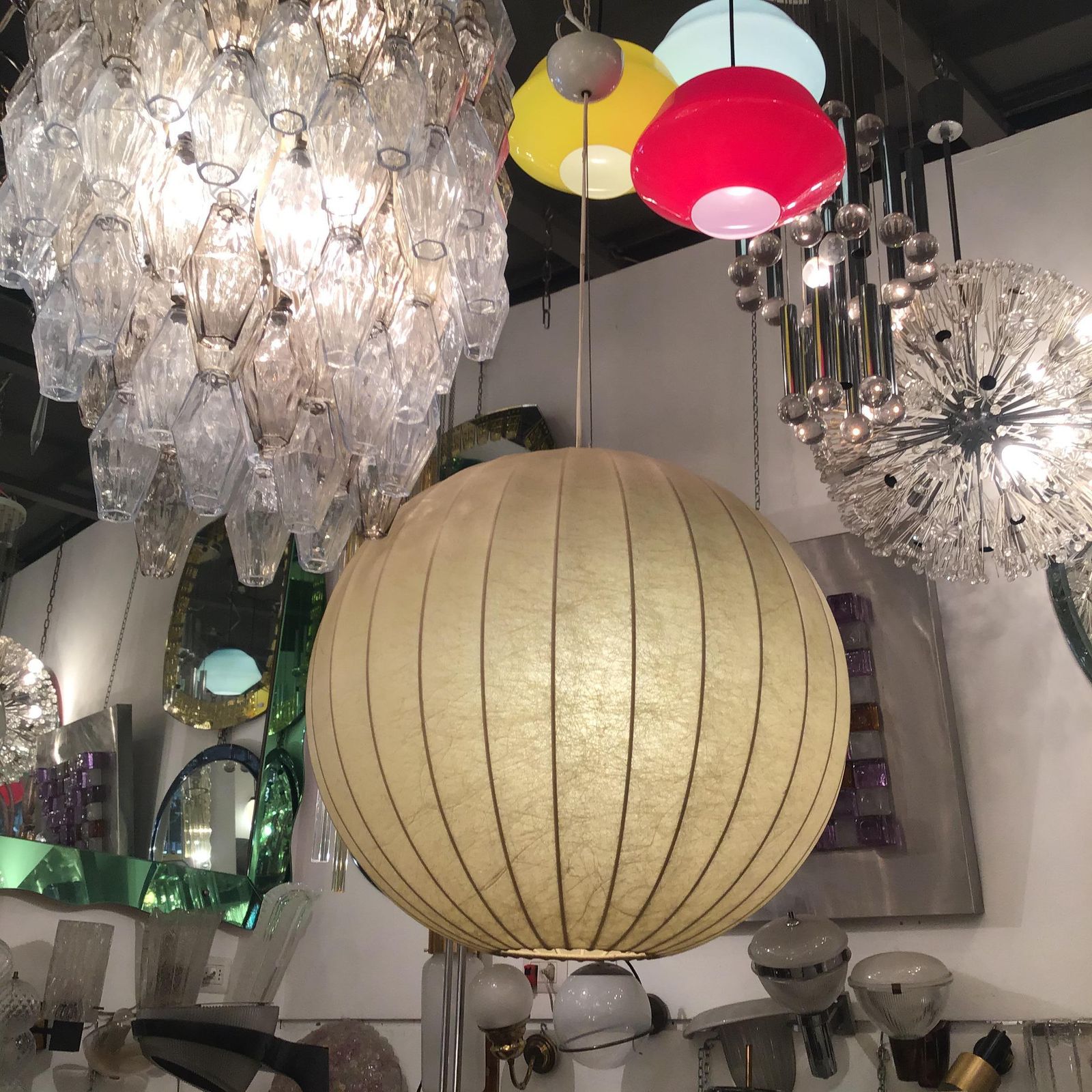 Lighting Flos Achille And Piergiacomo Castiglioni Chandelier Cocoon Metal 1960 Italy photo
