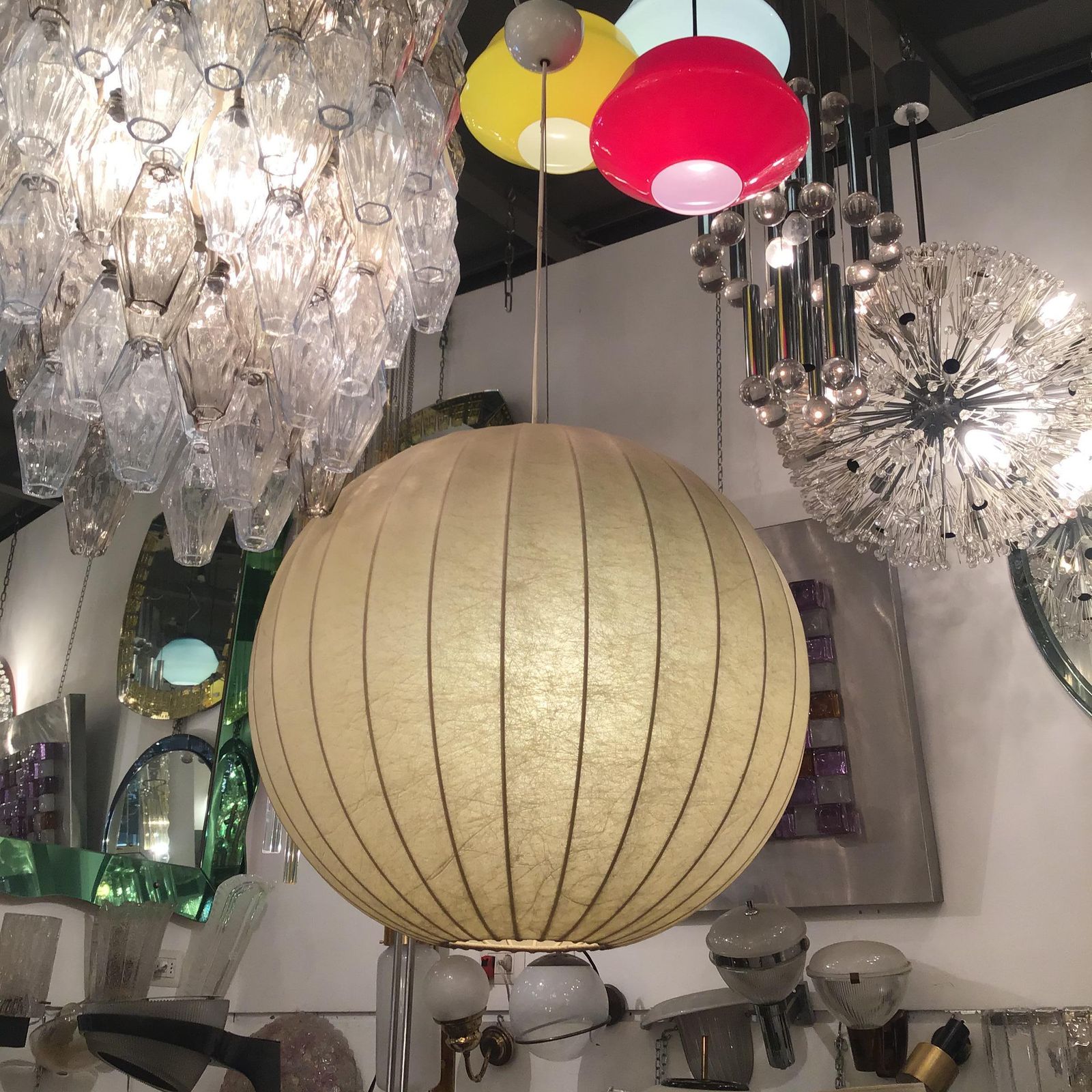 3097.0 Flos Achille And Piergiacomo Castiglioni Chandelier Cocoon Metal 1960 Italy photo