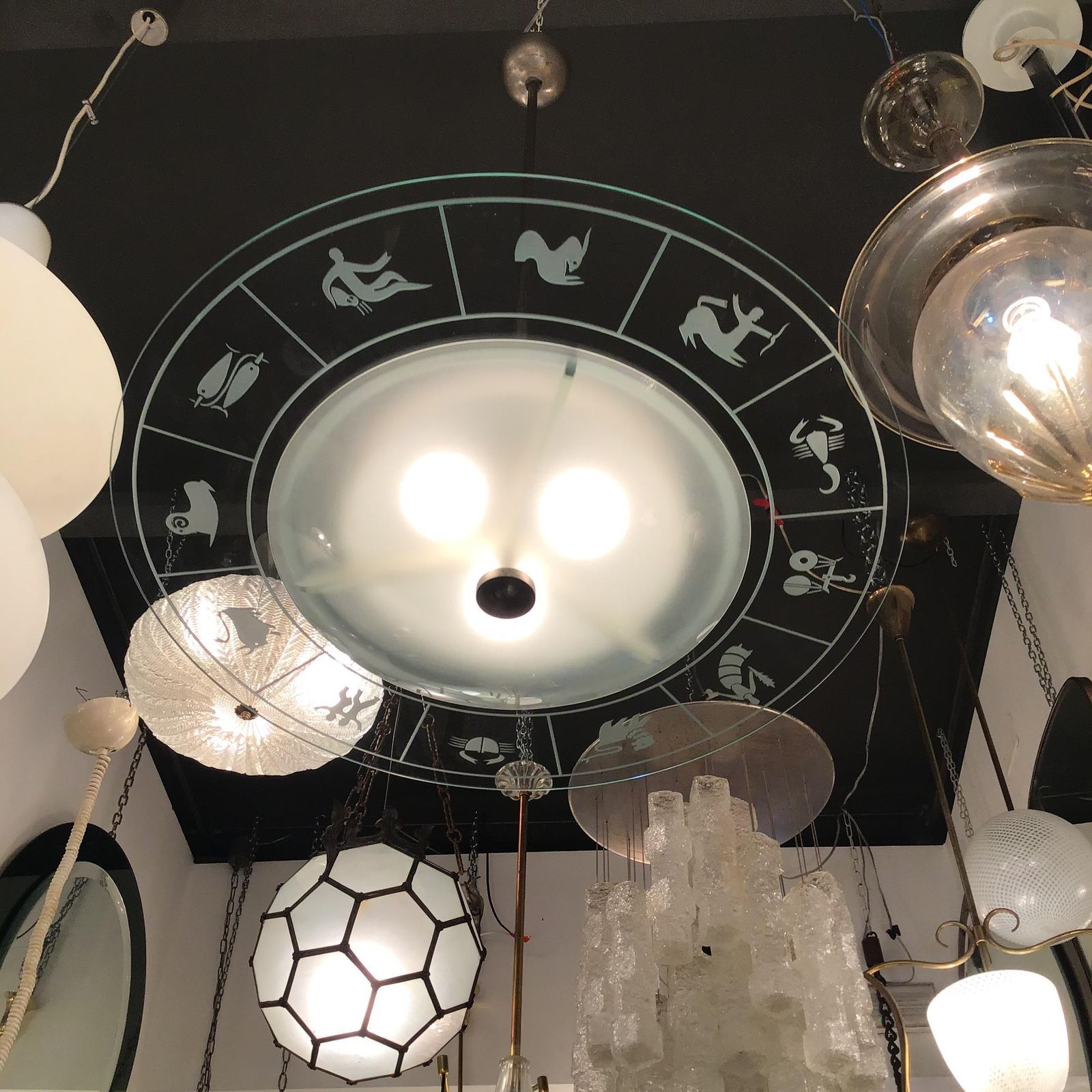 Fontana Arte Zodiac Chandelier Glass Metal Crome 1950 Italy photo for sale