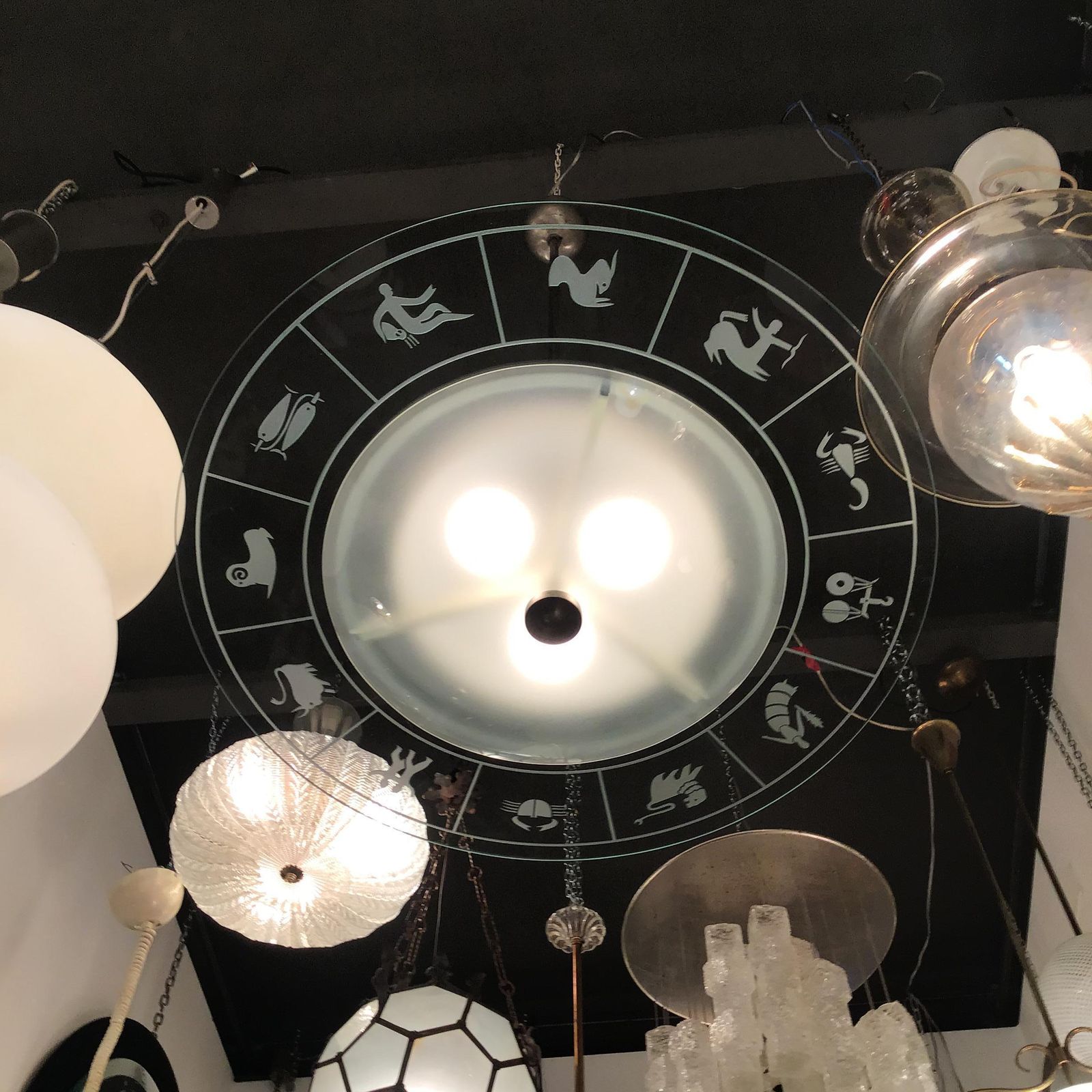 Fontana Arte Zodiac Chandelier Glass Metal Crome 1950 Italy photo vinterior