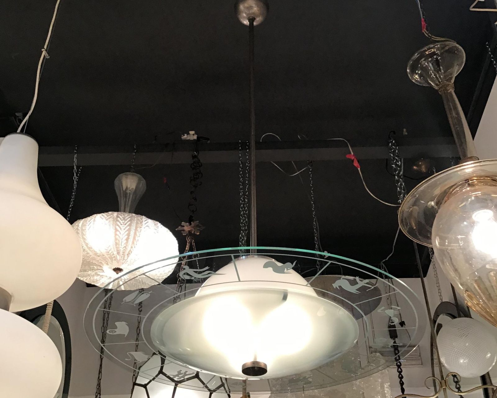 Fontana Arte Zodiac Chandelier Glass Metal Crome 1950 Italy photo buy