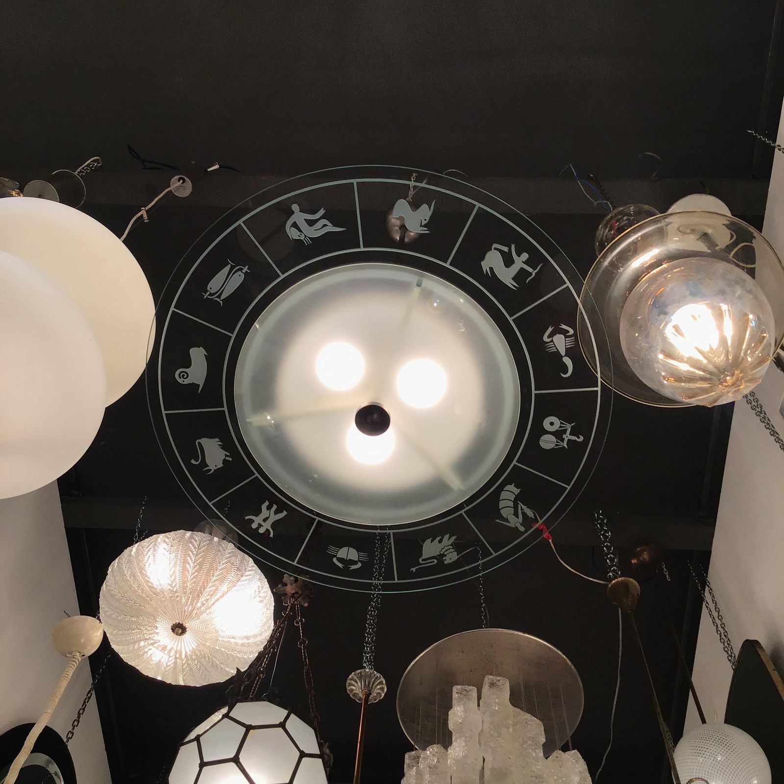 Fontana Arte Zodiac Chandelier Glass Metal Crome 1950 Italy photo vintage
