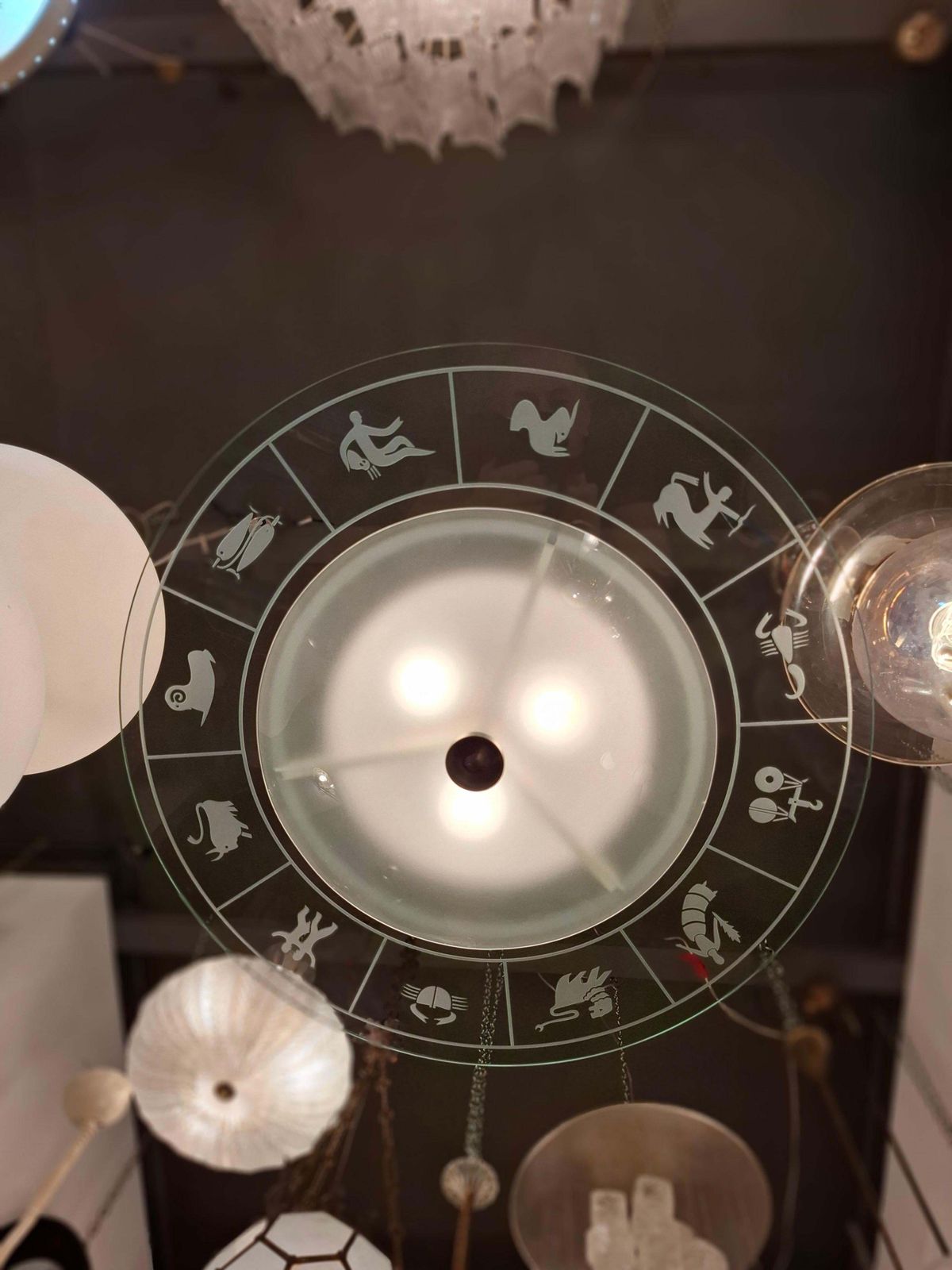 photo vinterior Fontana Arte Zodiac Chandelier Glass Metal Crome 1950 Italy