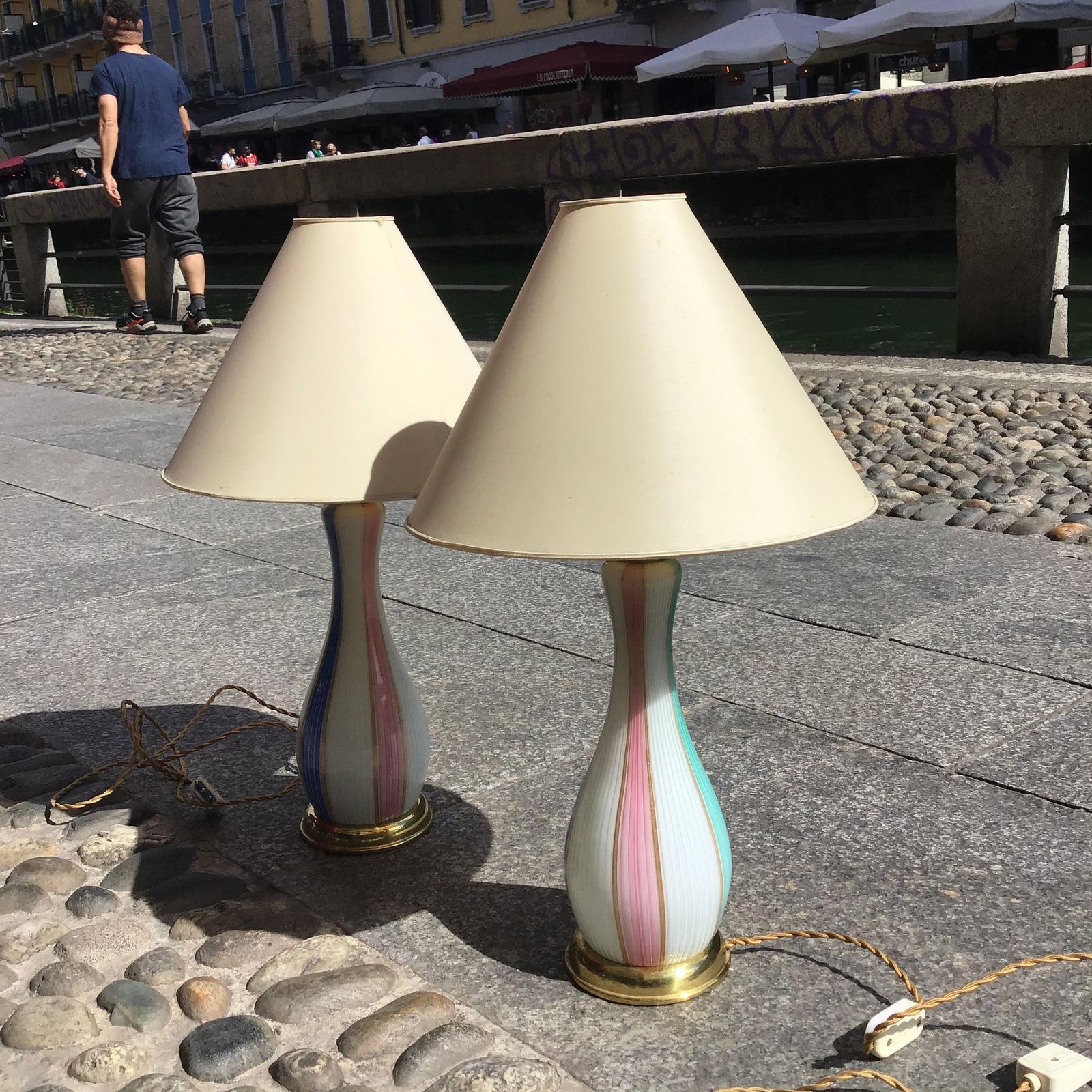 Venini Pair Of Murano Glass Table Lamps Gold Brass Inclusions photo Lighting