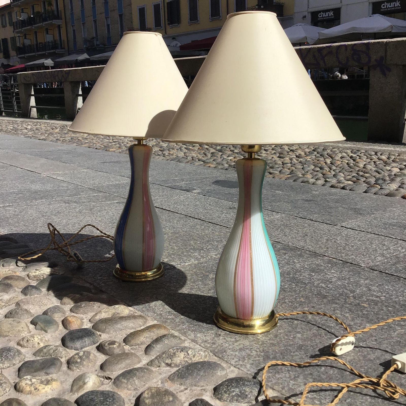 photo furniture Venini Pair Of Murano Glass Table Lamps Gold Brass Inclusions