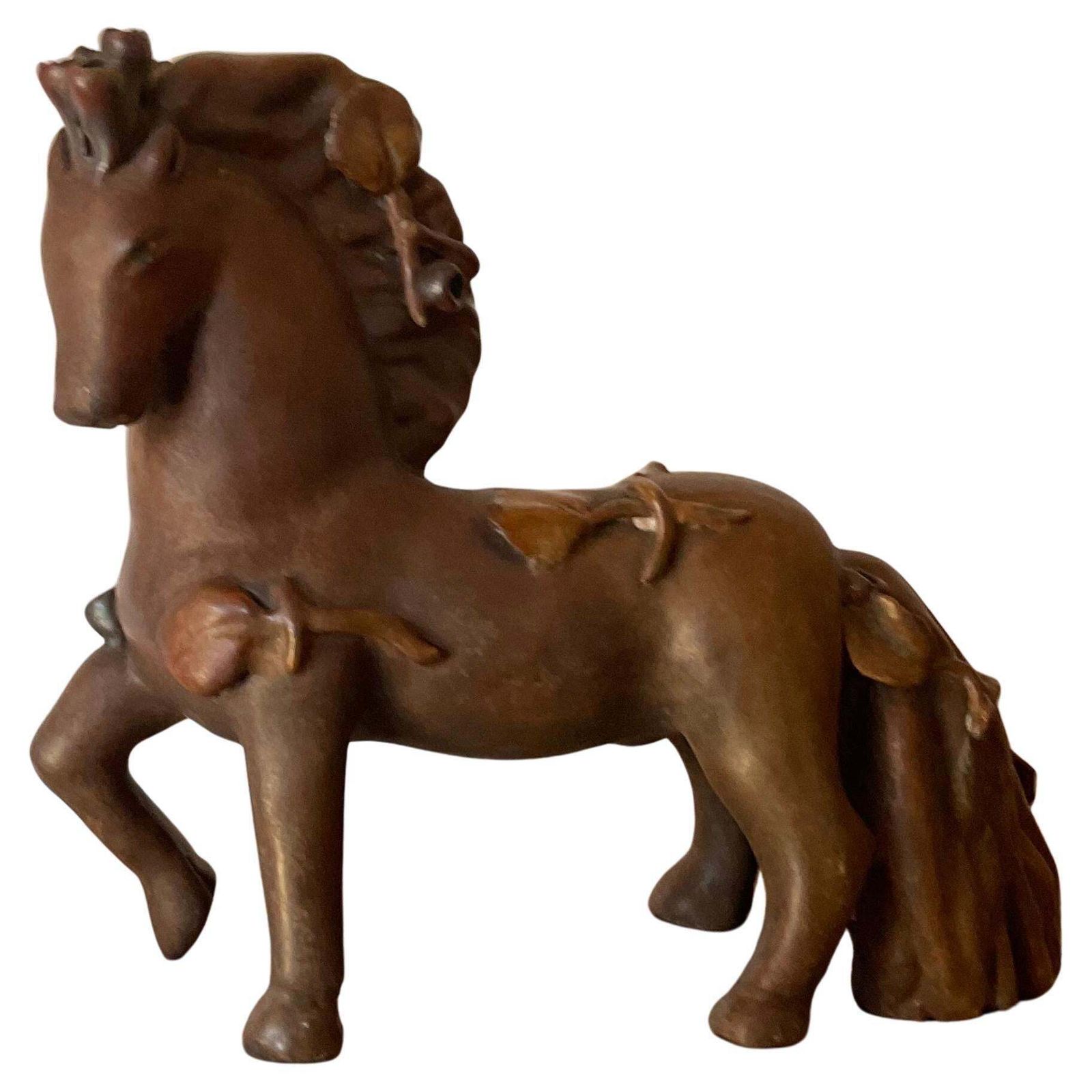 Pietro Melandri   Cavallino In Ceramica Foglie In Rilievo Smaltate   Italia 1960