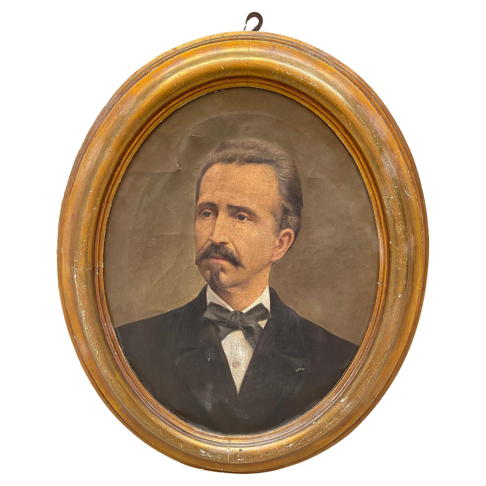 Oil On Canvas Depicting Gentleman   Gold Leaf Wood Frame   Italy 1910.