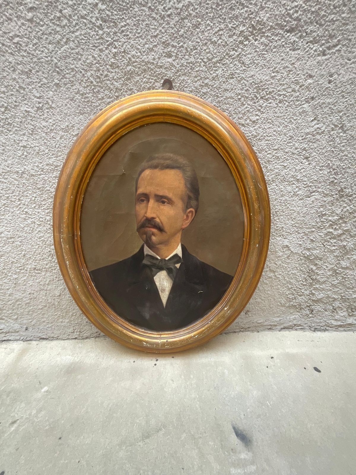 Oil On Canvas Depicting Gentleman   Gold Leaf Wood Frame   Italy 1910. photo for sale