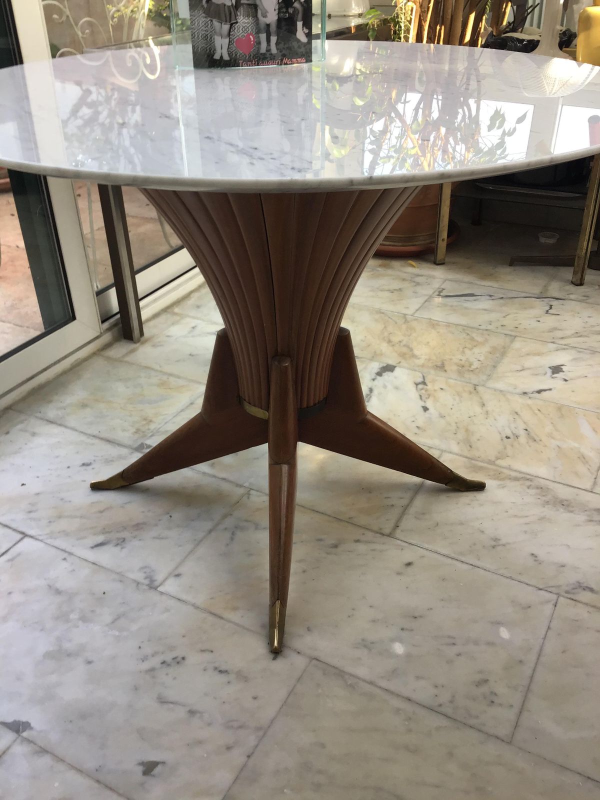 photo for sale Dining Table Wood Marble Brass Style Of Ico Parisi 1950 Italy