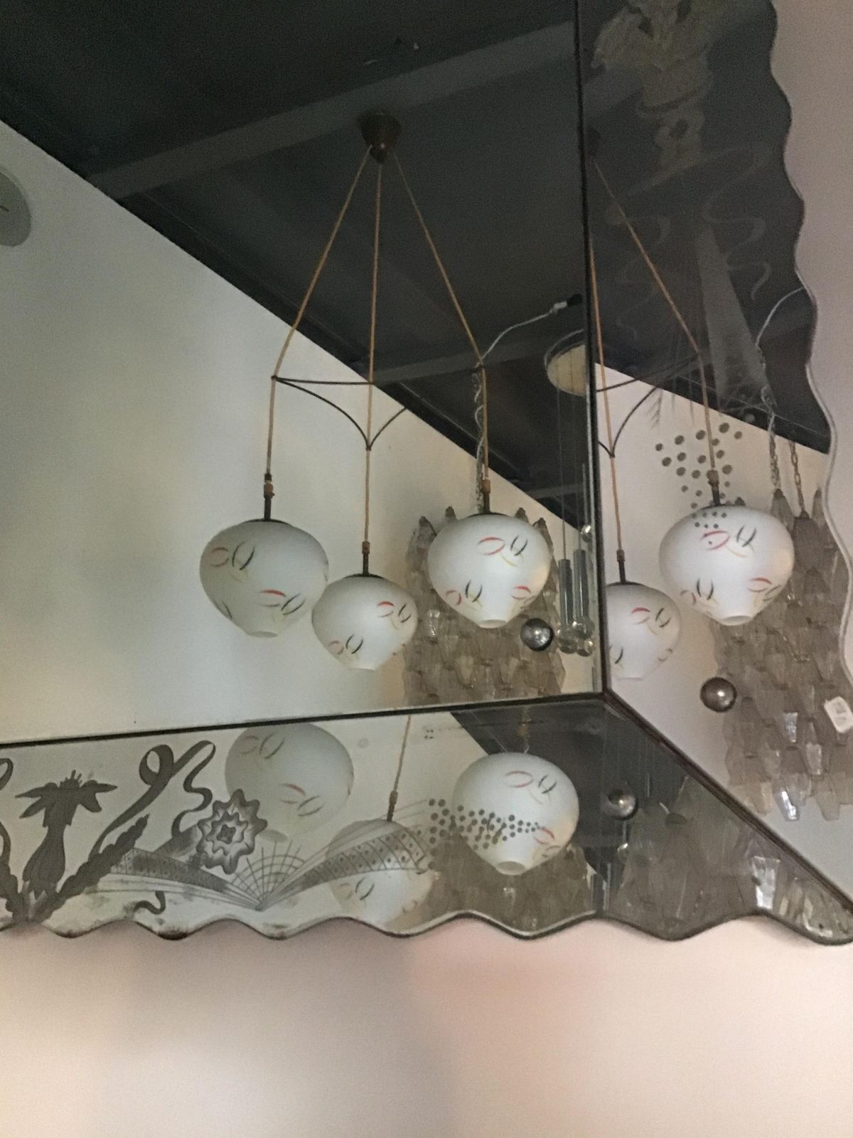 Attributed To Stilnovo Chandelier Brass Glass 1950 Italy photo for sale