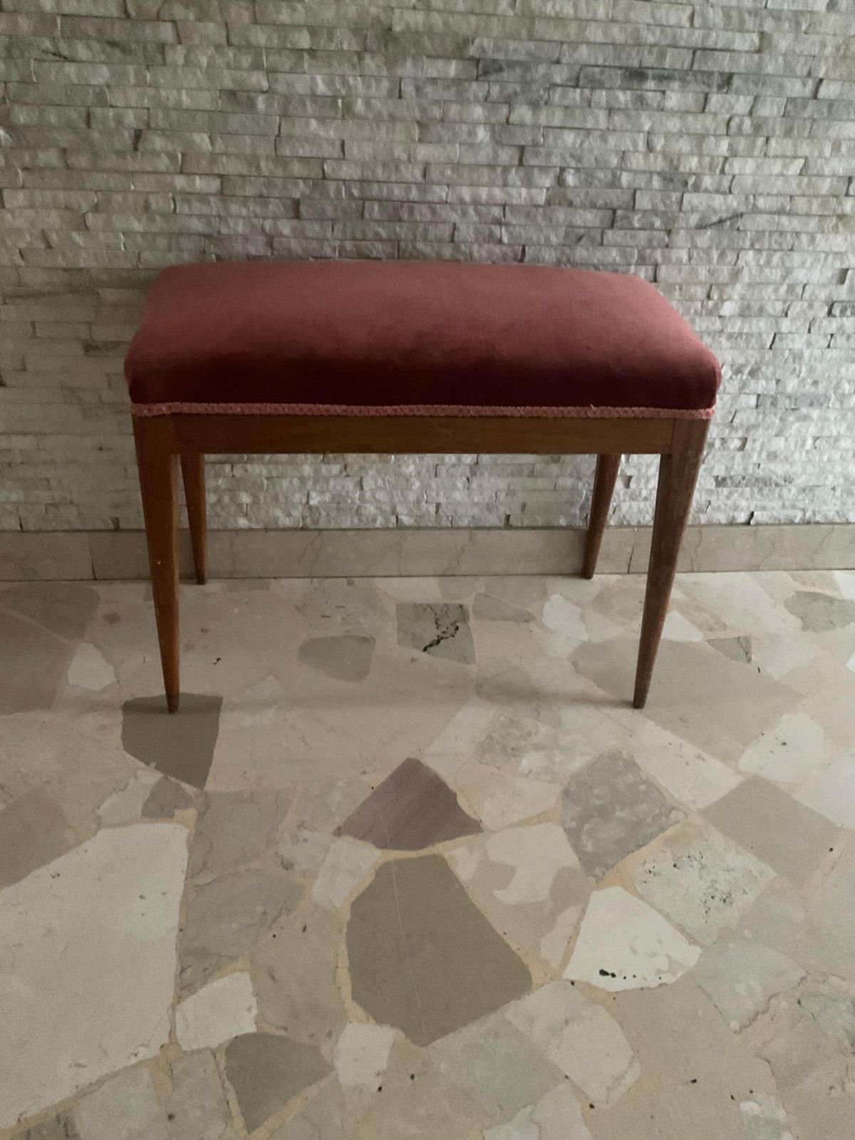 Giio Ponti   Walnut Bench, Pink Velvet   Made In Italy 1940s photo furniture