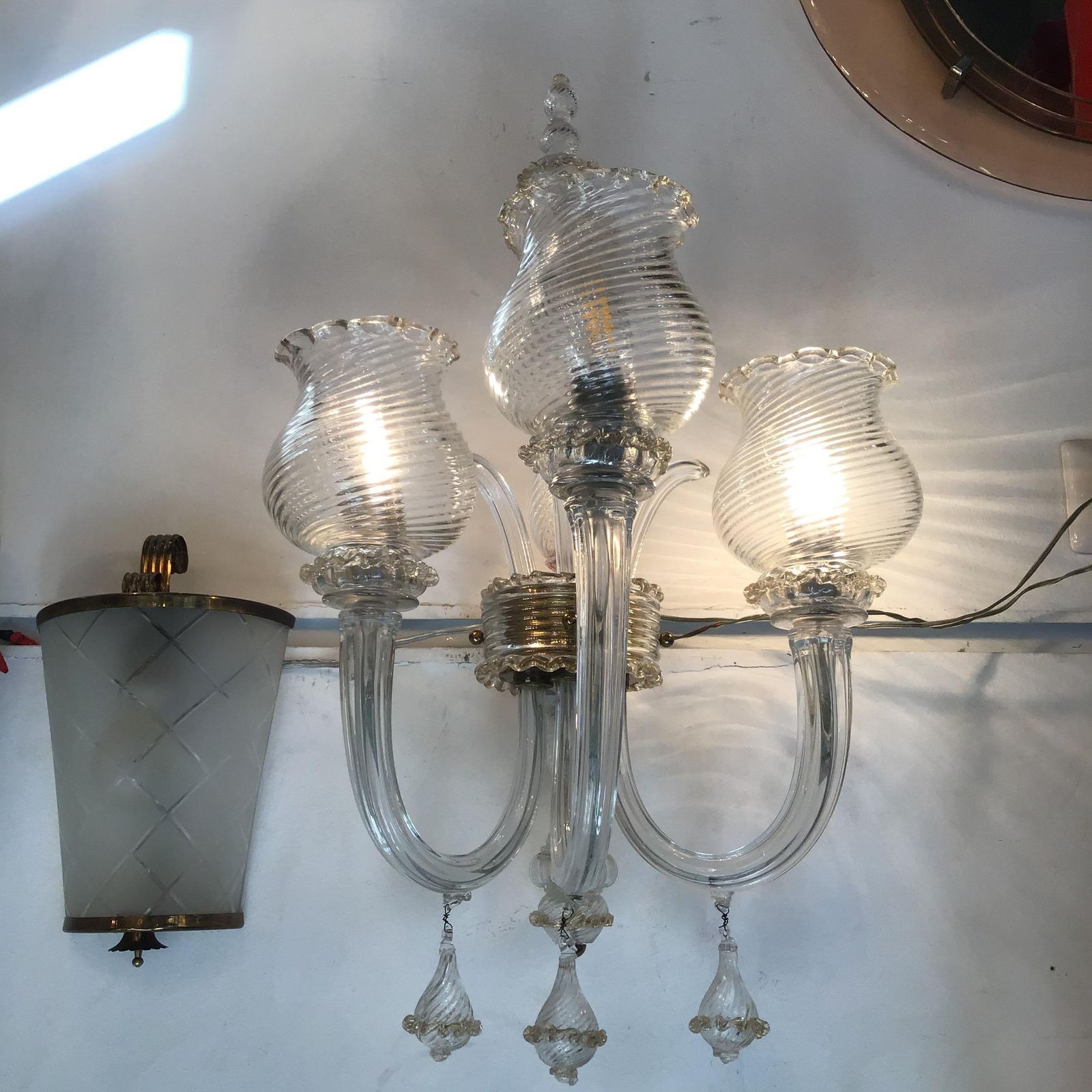 Seguso Coppia Appliques Murano Glass Gold Brass 1945 Italy photo furniture