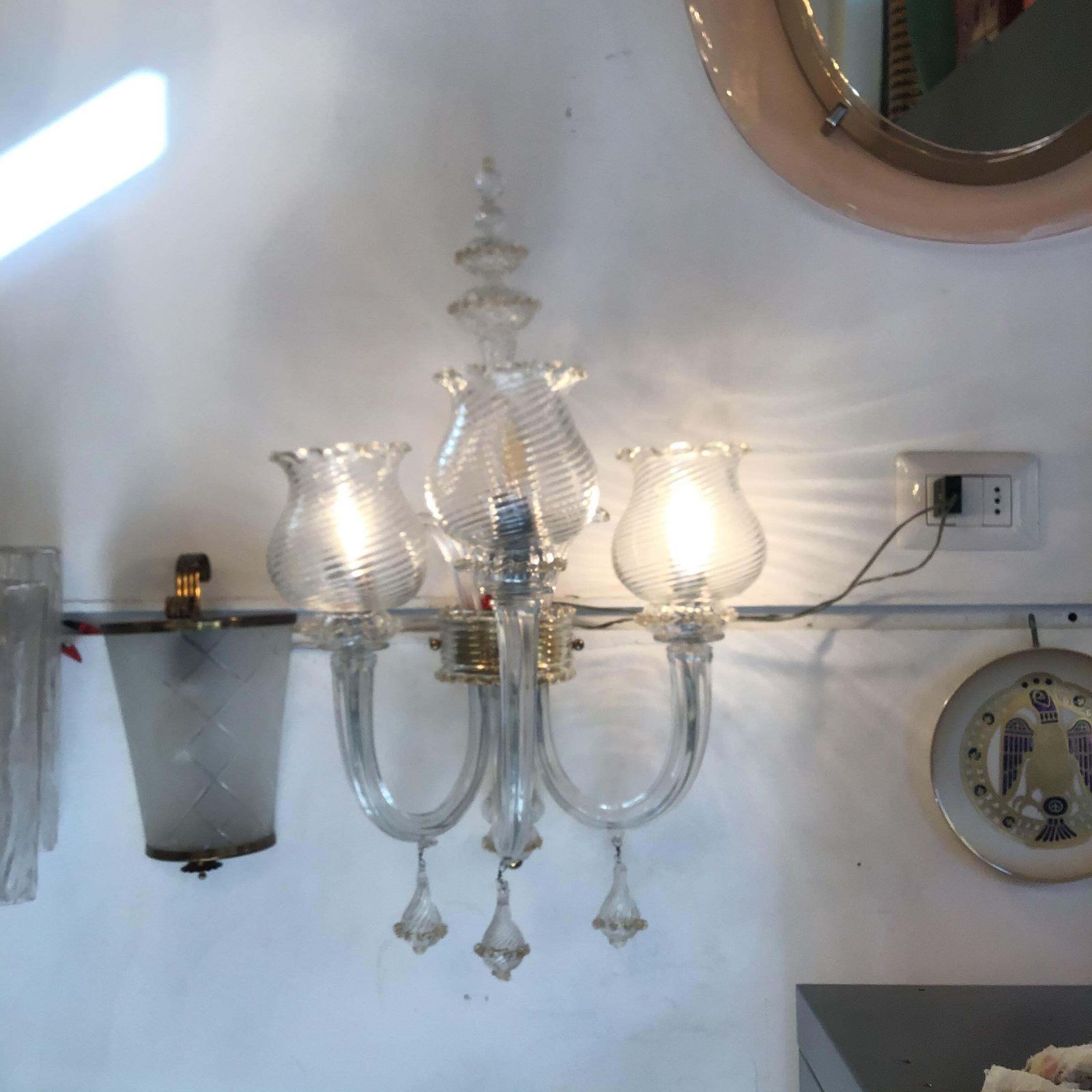 Lighting Seguso Coppia Appliques Murano Glass Gold Brass 1945 Italy photo