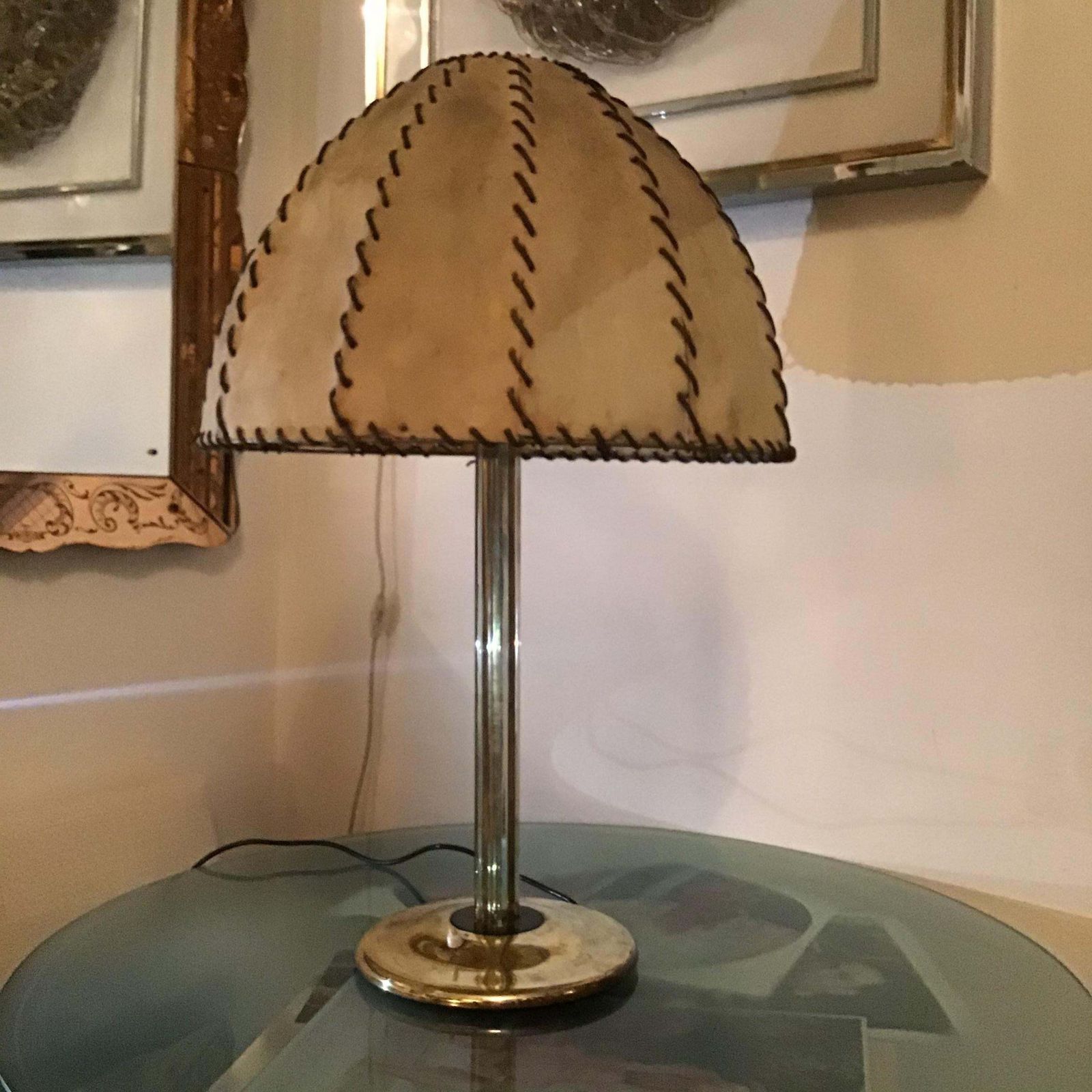Fontana Arte Max Ingrand Table Lamp Brass Glass Wood Lampshade 1940 Italy photo Lighting