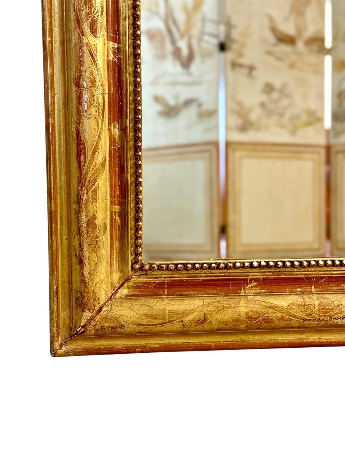 19th Century Louis Philippe Giltwood Mirror With Floral Details photo furniture