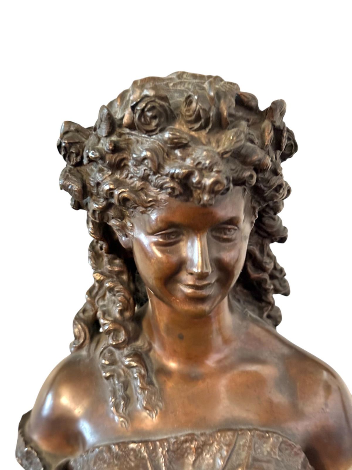 3769.0 19th Century Bronze Bust By Mathurin Moreau On Griotte Marble Base photo