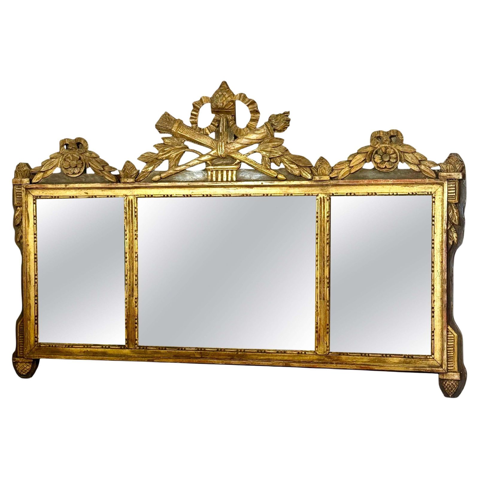 19th Century French Neoclassical Giltwood Wall Mirror With Crest