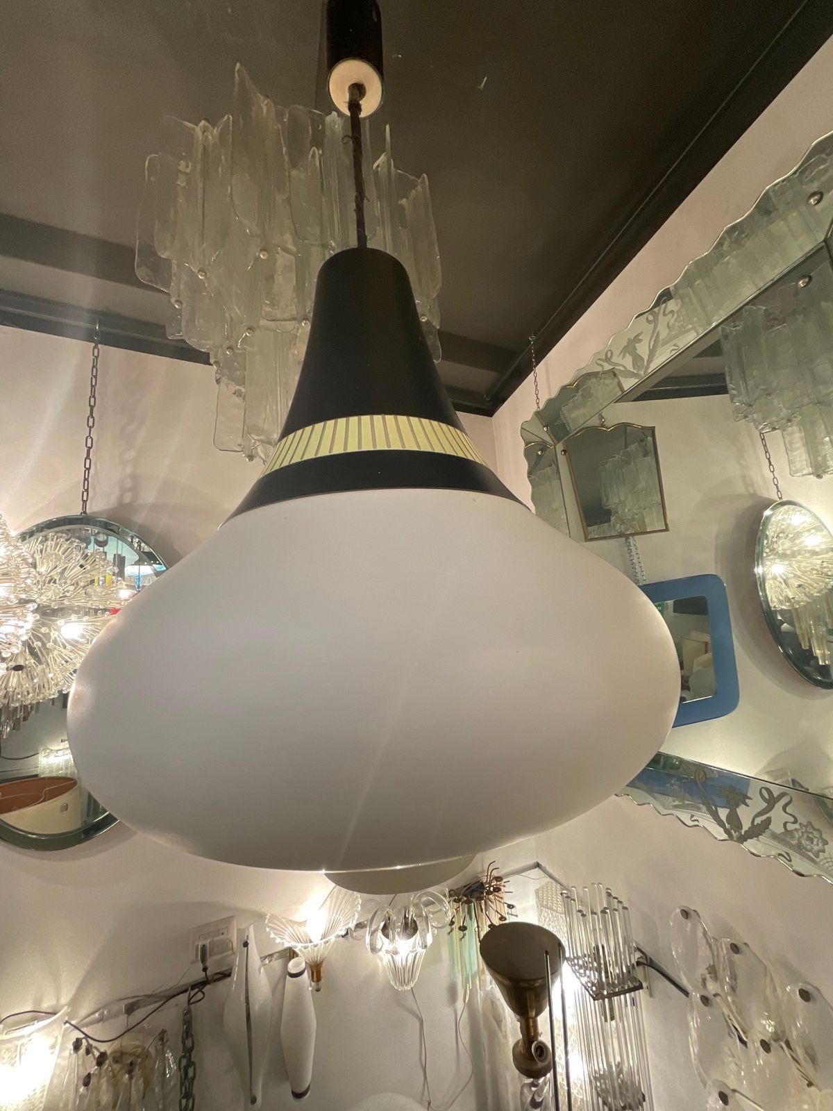Stilnovo   60's Chandelier   3 Stratus Opaline Glass   Made In Itali photo vinterior