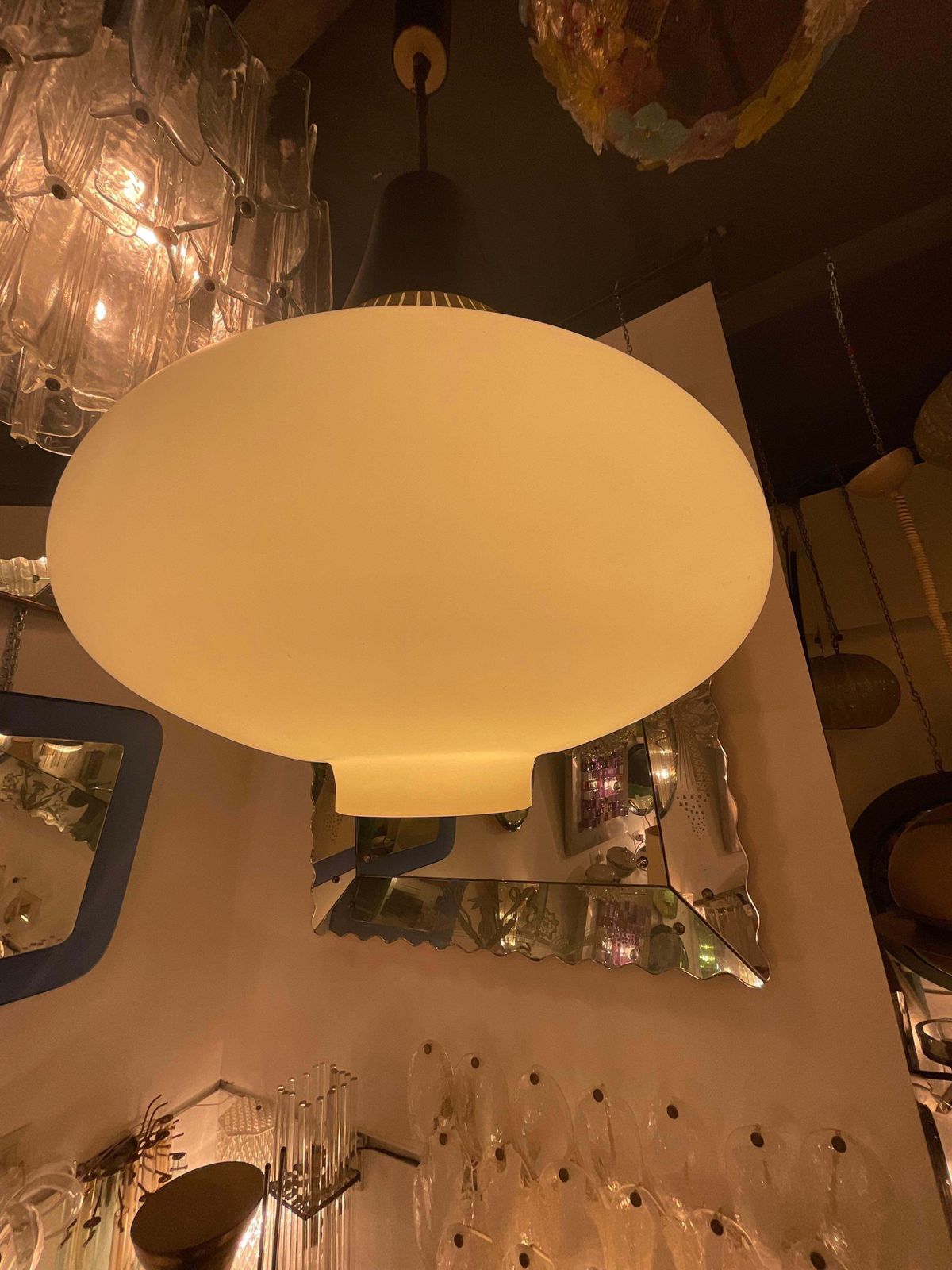 photo furniture Stilnovo   60's Chandelier   3 Stratus Opaline Glass   Made In Itali