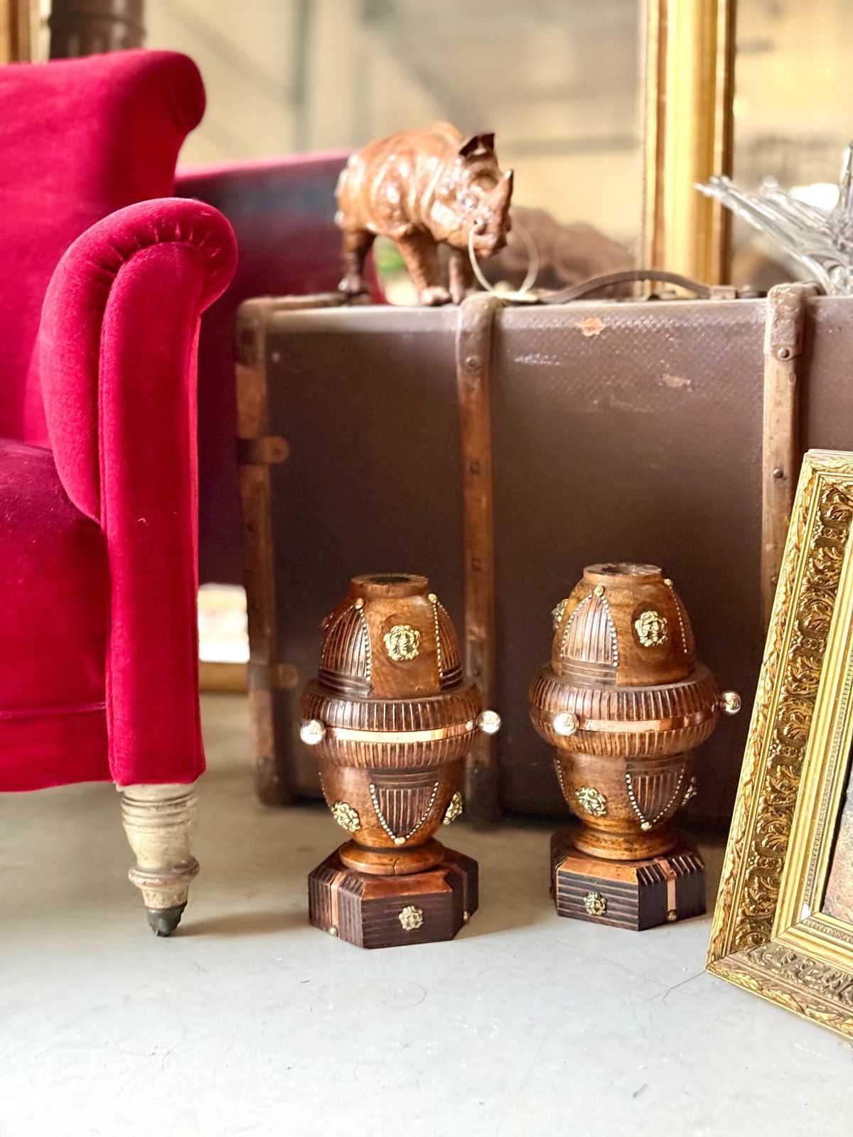 Pair Of 19th Century French Folk Art Torchères With Gilt Brass Lion Heads photo 1501.0