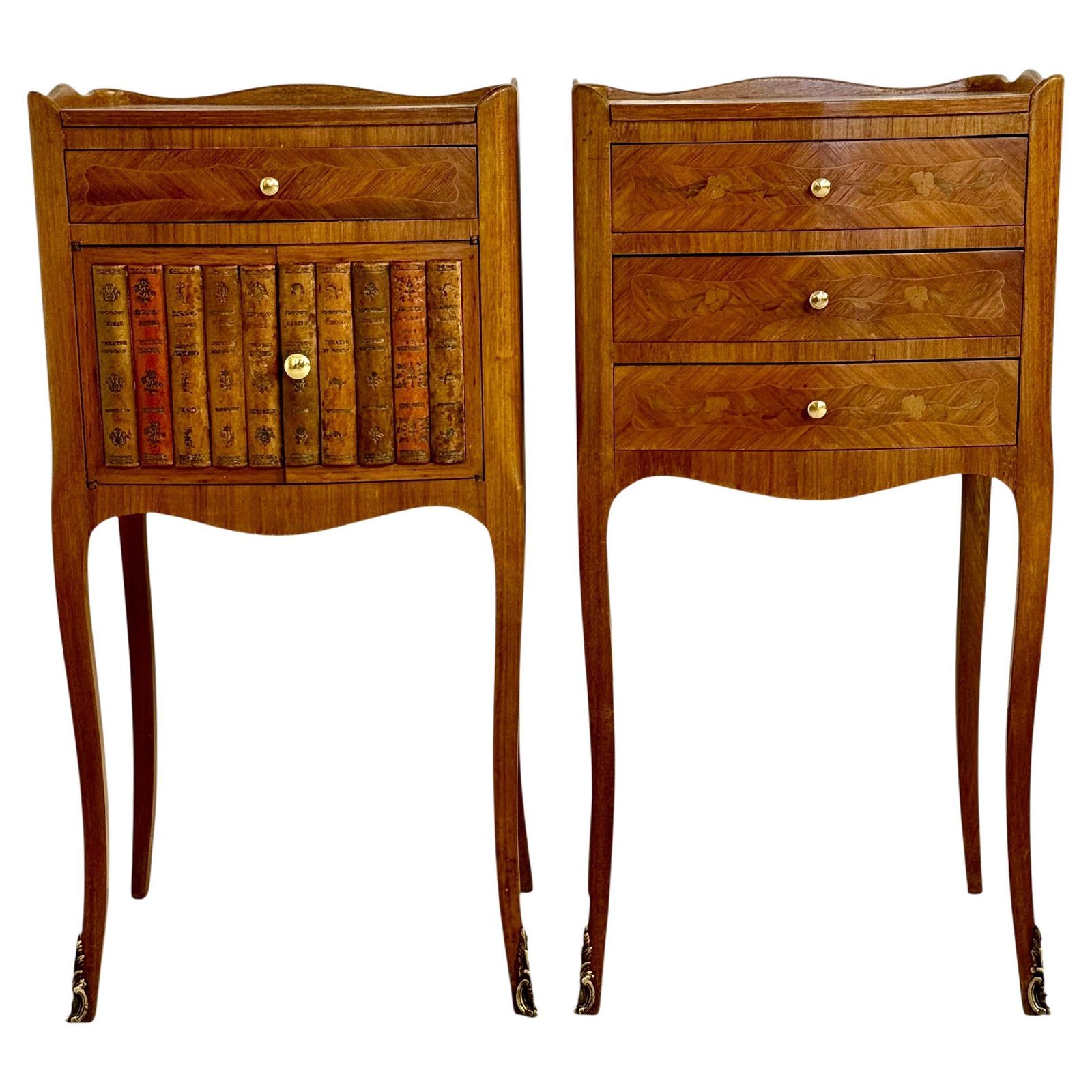 Pair Of Louis XV Style Nightstands With Faux Book Front, 19th Century