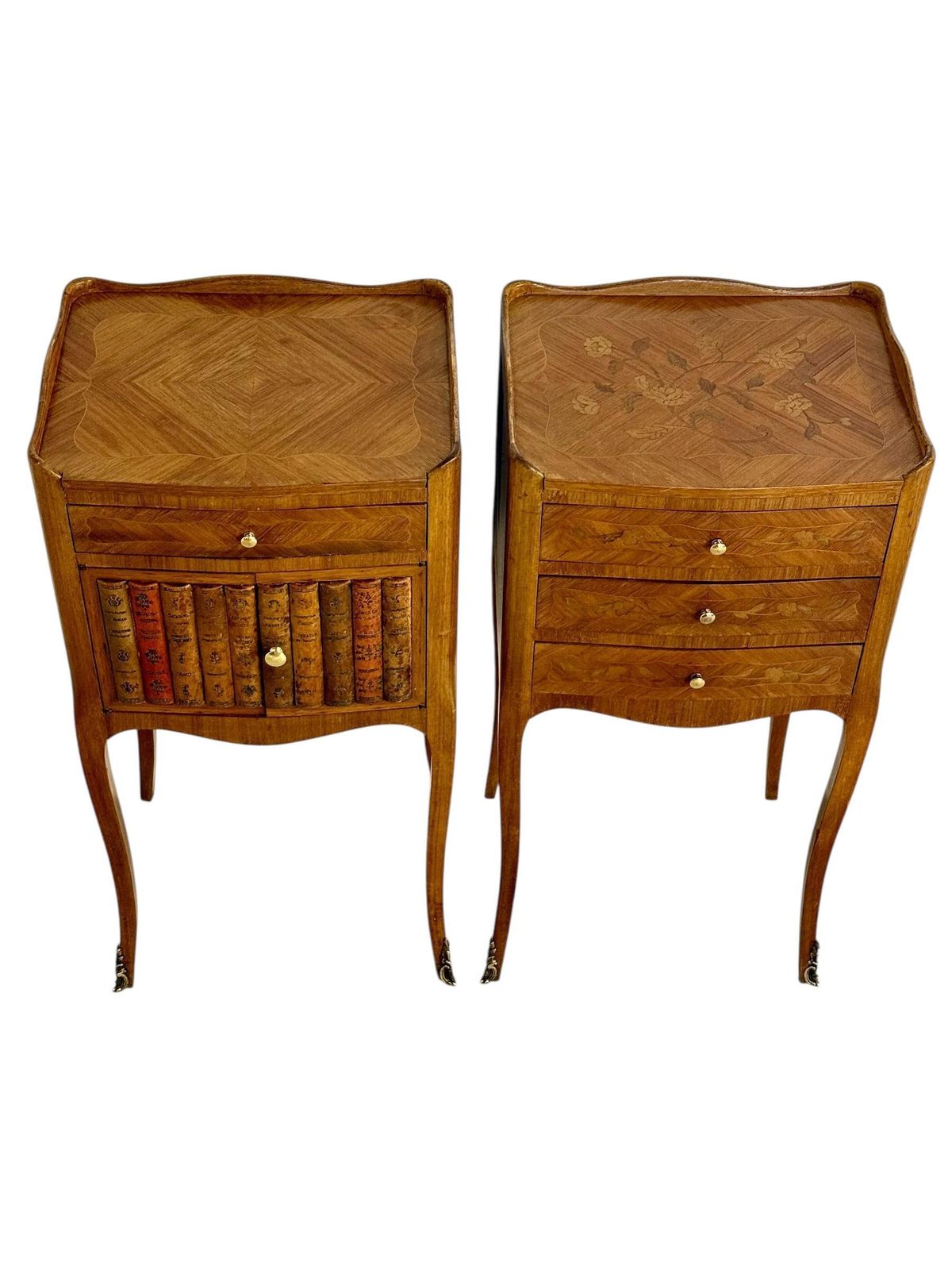 Pair Of Louis XV Style Nightstands With Faux Book Front, 19th Century photo vinterior