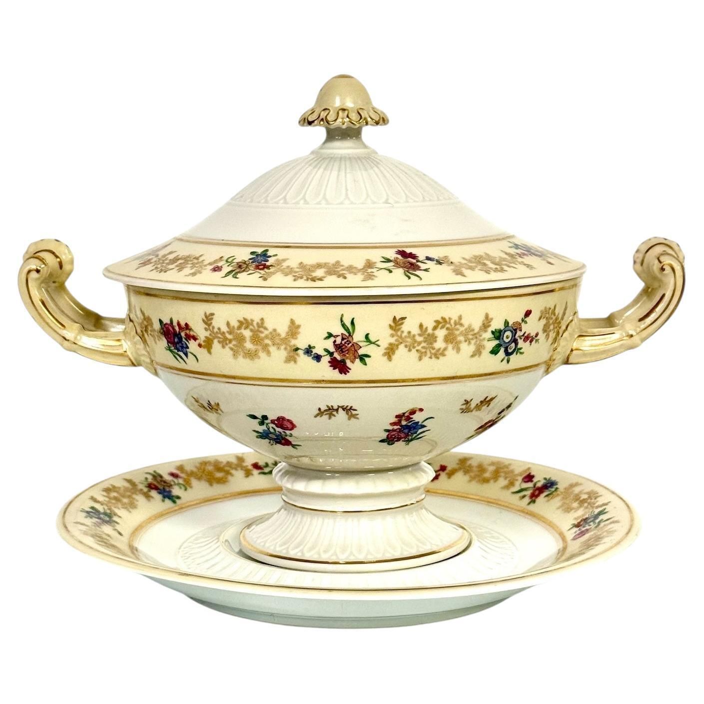 Antique French Limoges Bouillon Bowl By Raynaud & Cie, Swan Mark, C. 1895