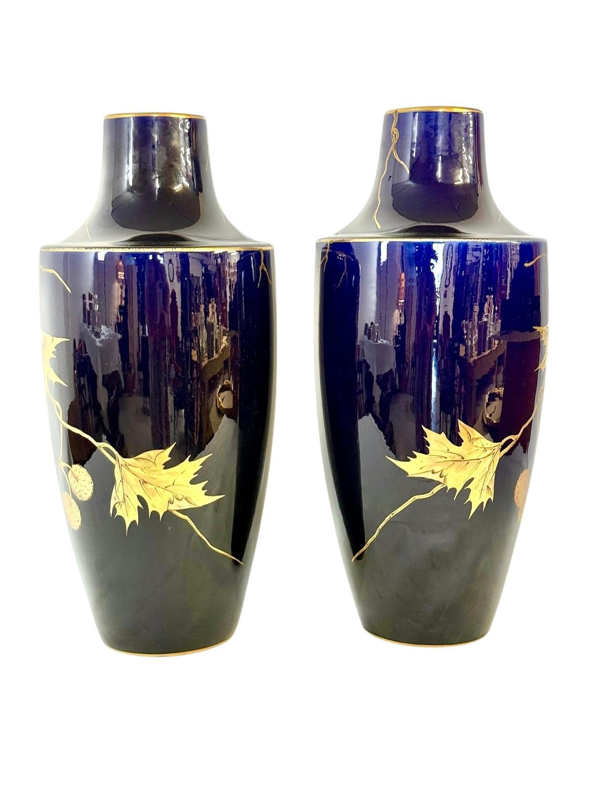 photo furniture Large French Art Deco Faience Vases By Gustave Asch, Circa 1920