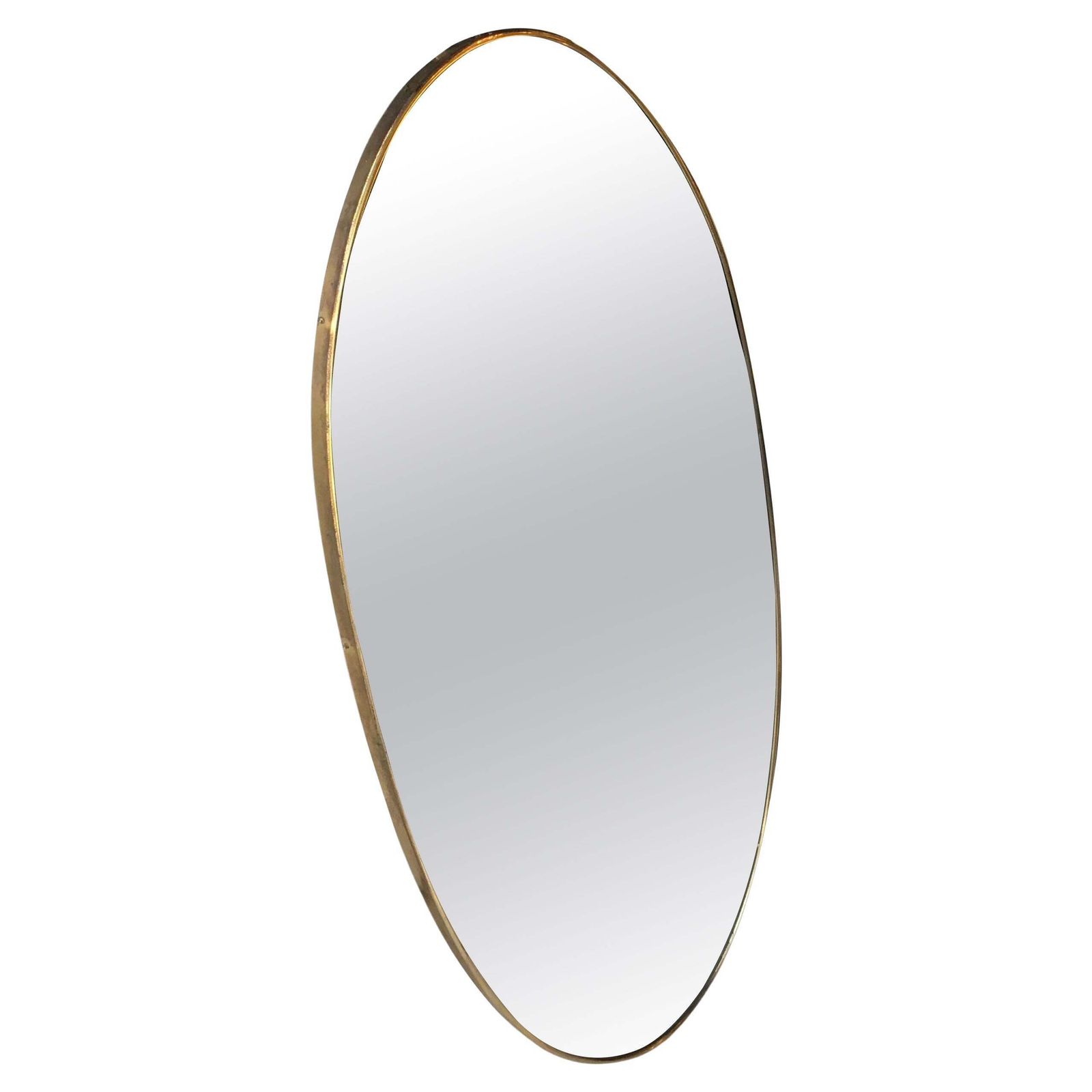 In The Style Of Fontana Arte Ovale Mirror Brass Wood Mirrored Glass 1950 Italy