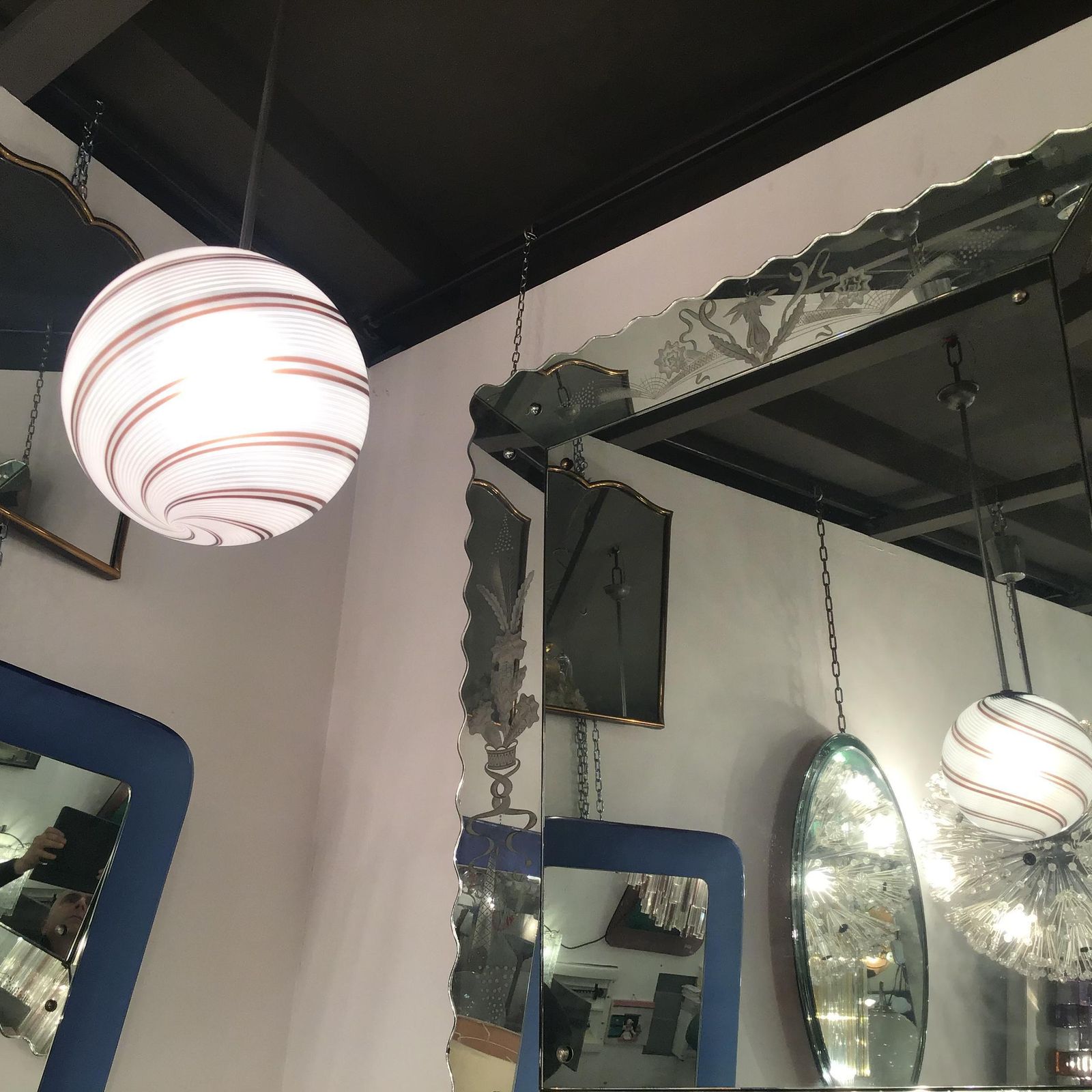 Venini Chandelier Glass Metal Crome 1950 Italy photo vintage