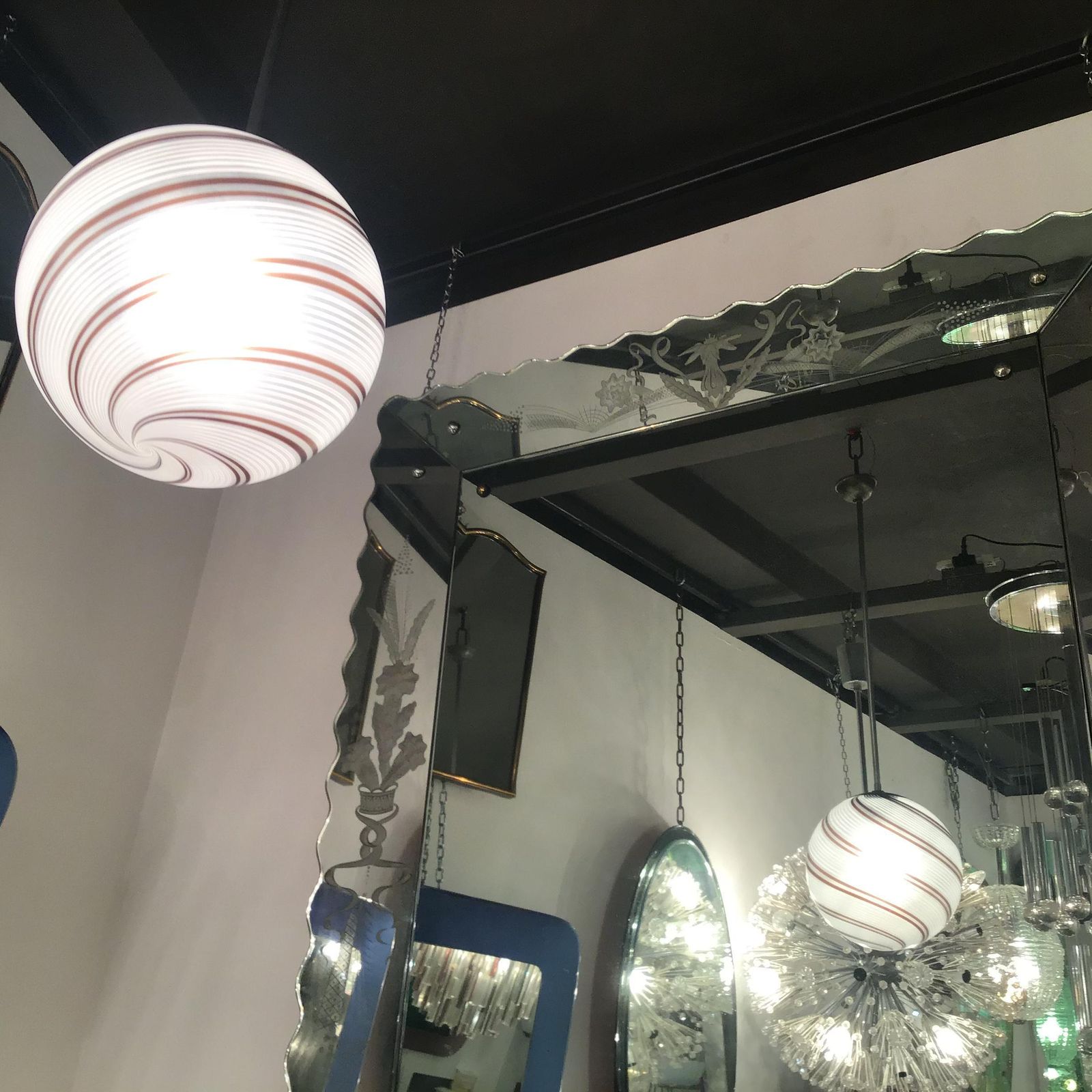 photo for sale Venini Chandelier Glass Metal Crome 1950 Italy