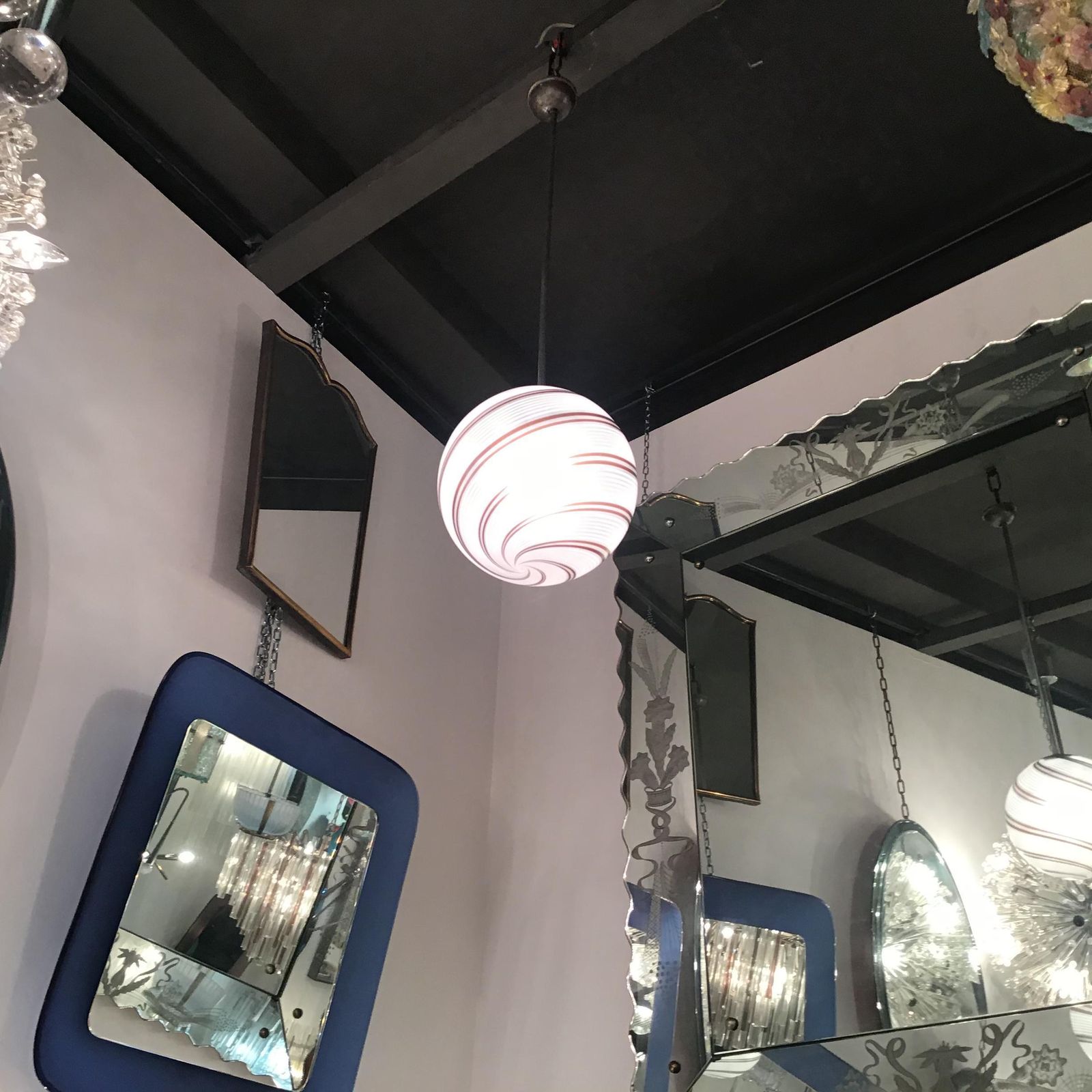 photo buy Venini Chandelier Glass Metal Crome 1950 Italy