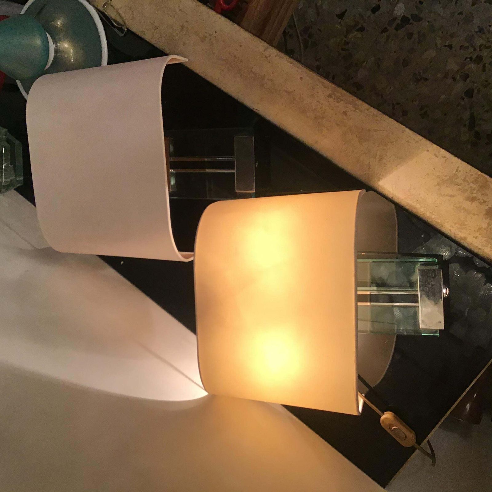 photo furniture Fontana Arte Sconces/Appliques  Metal Crome Glass Lampshade 1968 Italy
