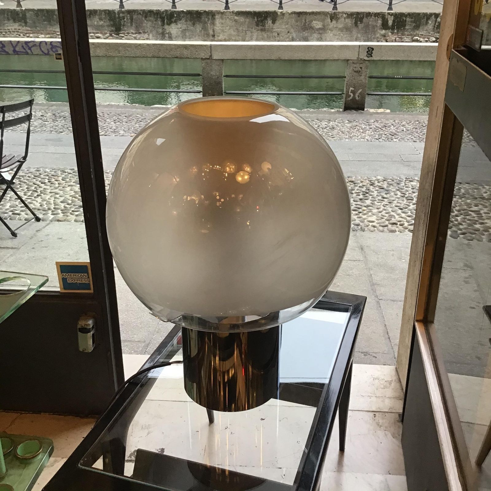Azucena “Porcino” Luigi Caccia Dominioni 1966, Crome Plated Brass Blown Glass It photo furniture