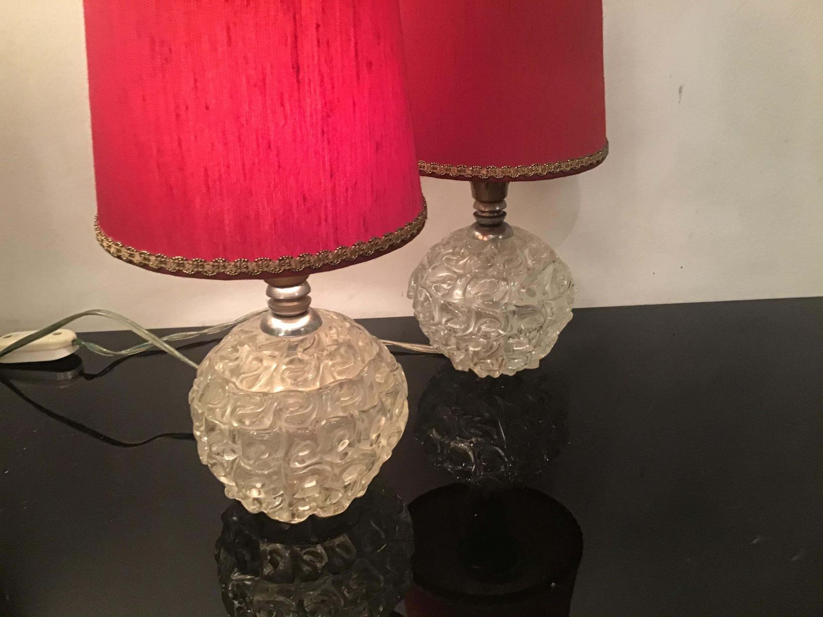 photo vinterior Seguso Table Lamps Murano Glass Metal Crome Lampshade 1940 Italy