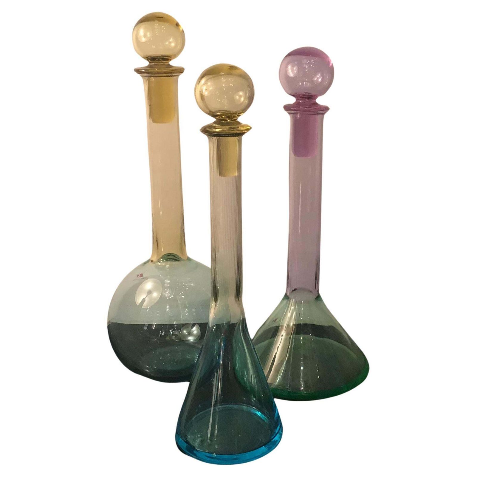 Carlo Moretti Set Of 3 Red White Rose' Wine Bottles Murano Glass 1970 Italy