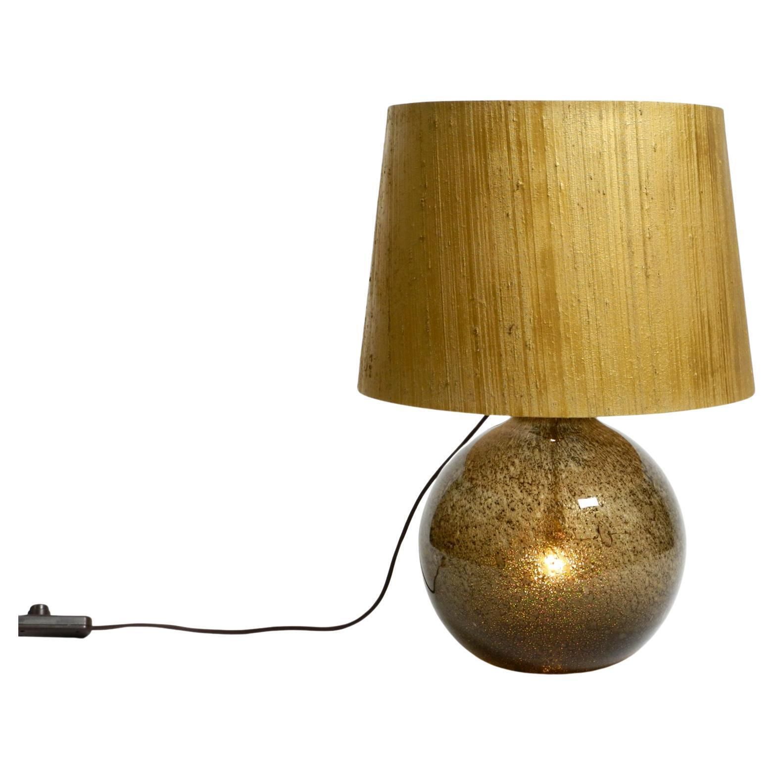 70s Putzler Table Lamp With Illuminated Glass Body And Shade Made Of Dupion Silk
