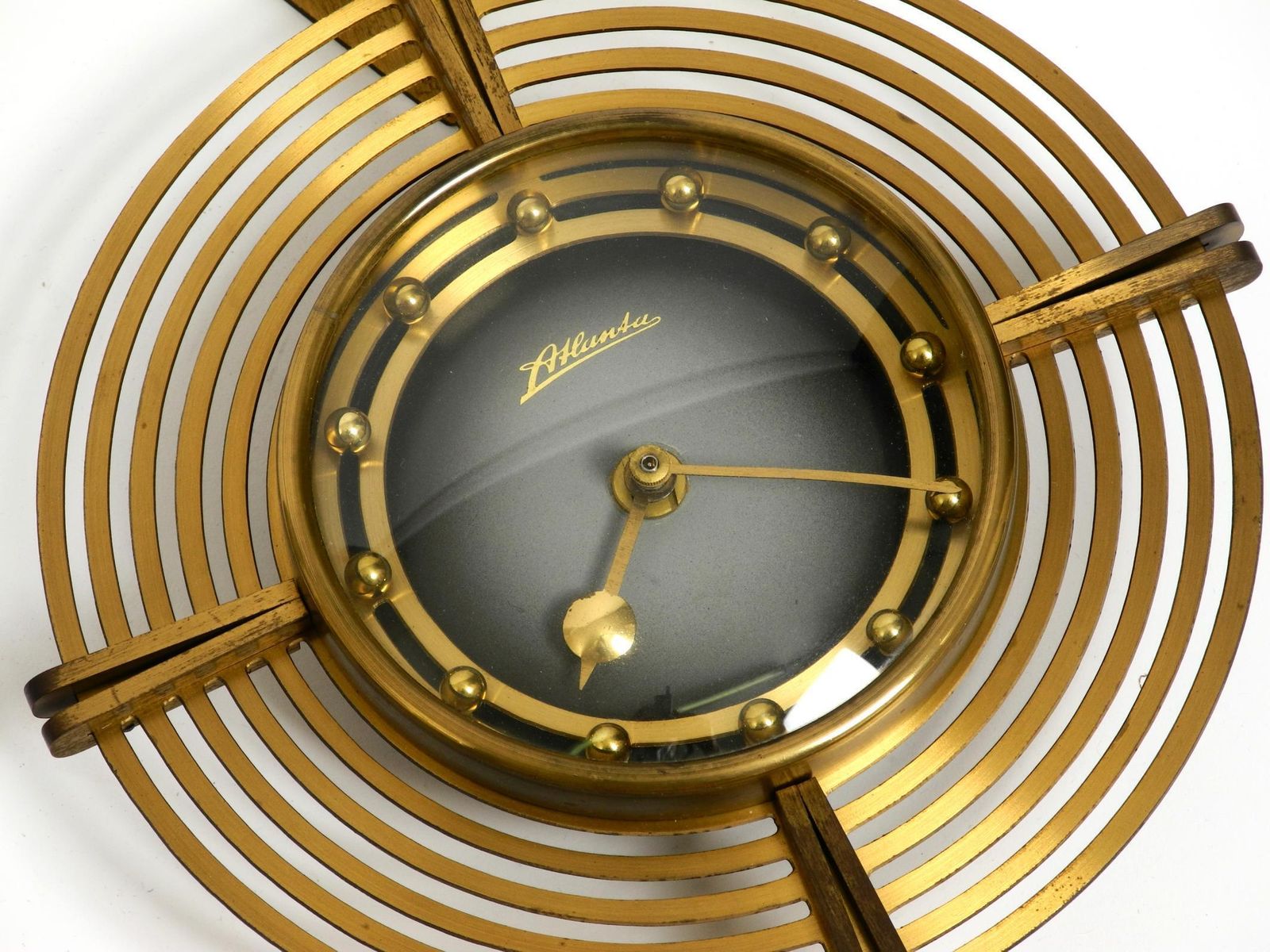 Beautiful Mid Century Atlanta Wall Clock Battery Operated And Made Of Brass photo 1035.0