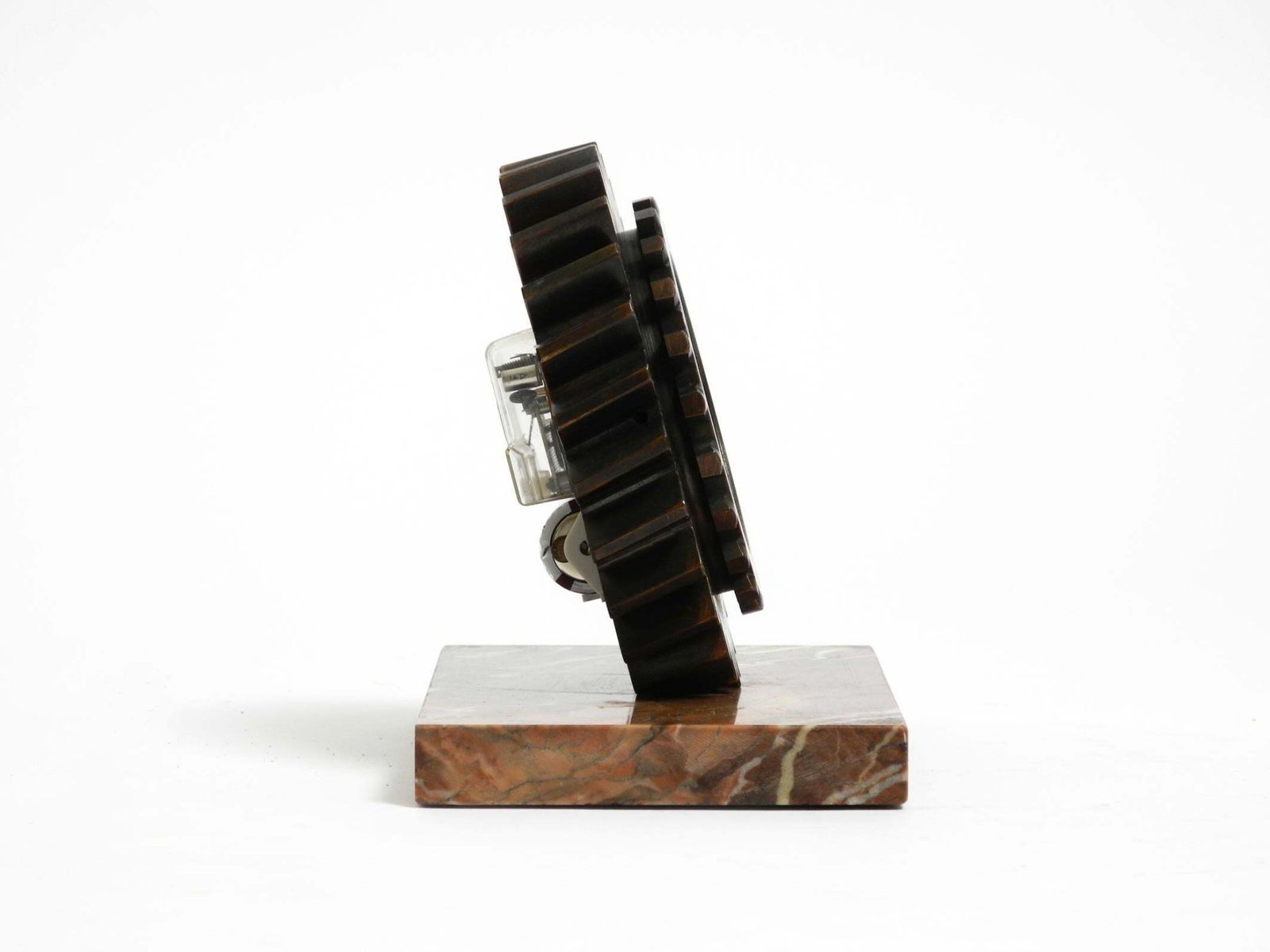 Beautiful 70s Heavy Table Clock Made Of An Iron Gear And A Marble Base photo 797.0