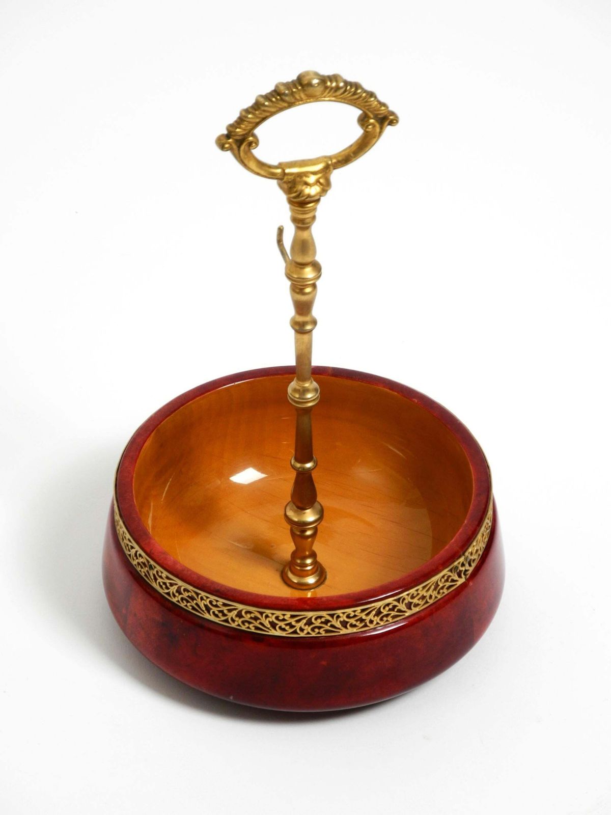 1960s Nut Bowl By Aldo Tura Made Of Red Goatskin And Brass   Made In Italy photo Home Decor