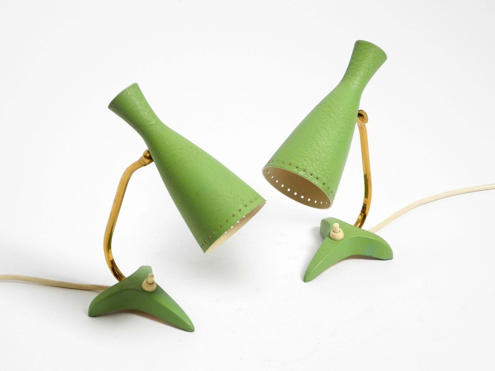 Pair Of Beautiful Green Mid Century Diabolo Crow's Foot Table Lamps From Cosack photo Lighting