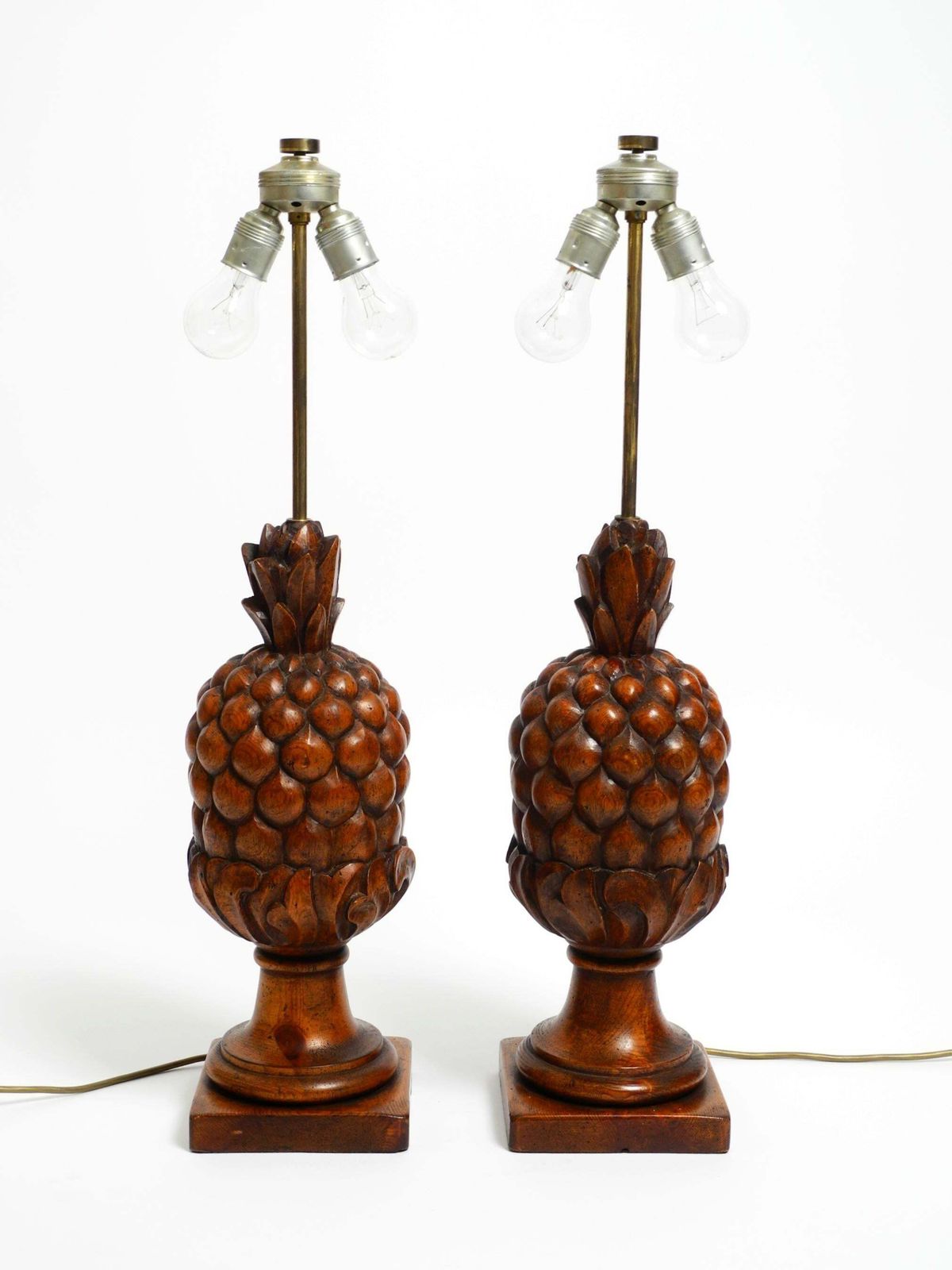 Pair Of Large Mid Century Modern Pineapple Table Lamps Made Of Stained Pinewood photo Lighting