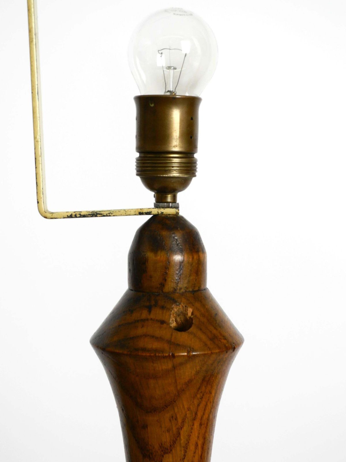 photo for sale Beautiful Large German 1930s Floor Lamp Made Of Dark Oak Wood Without Shade
