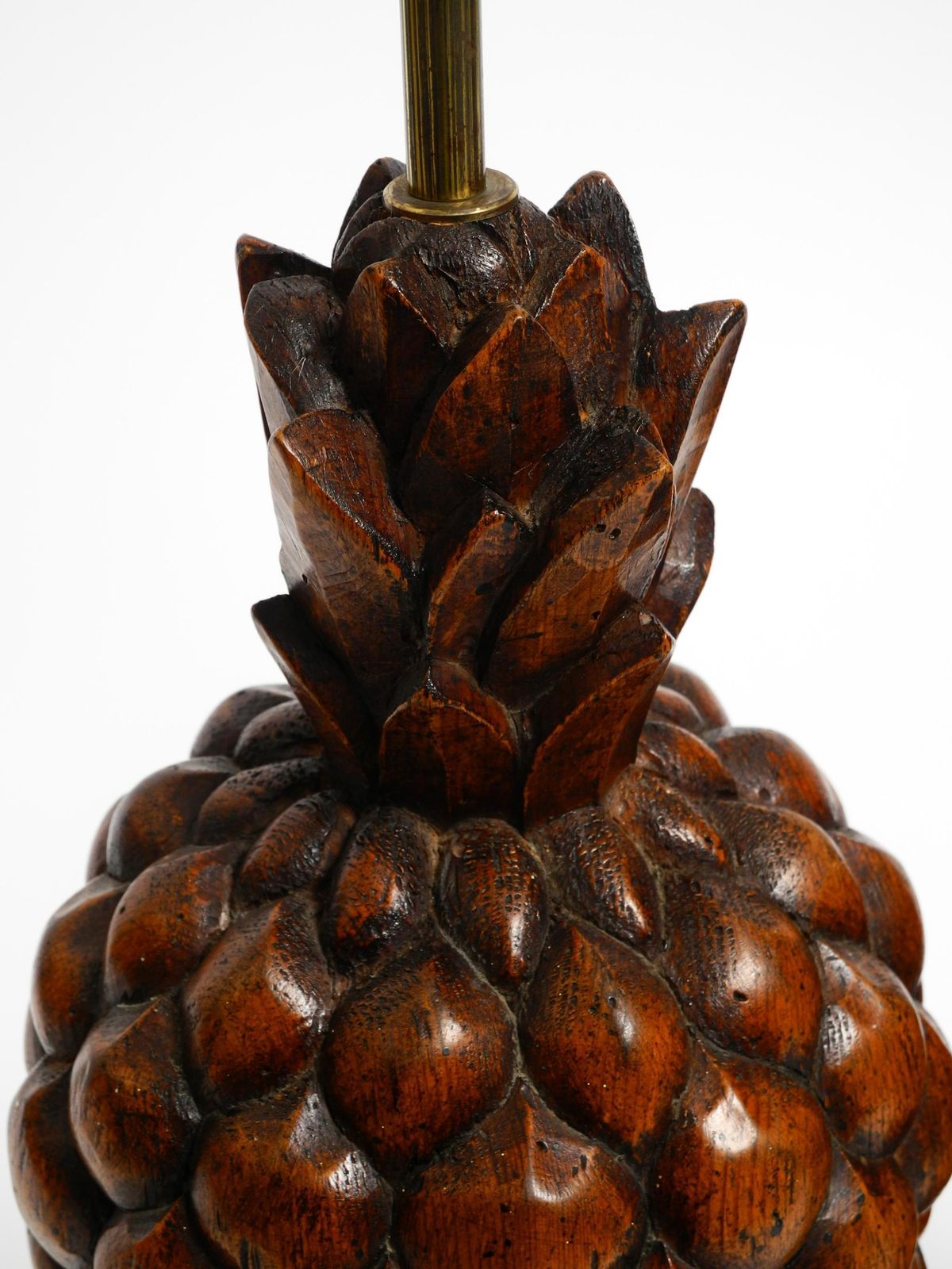 Pair Of Large Mid Century Modern Pineapple Table Lamps Made Of Stained Pinewood photo vintage