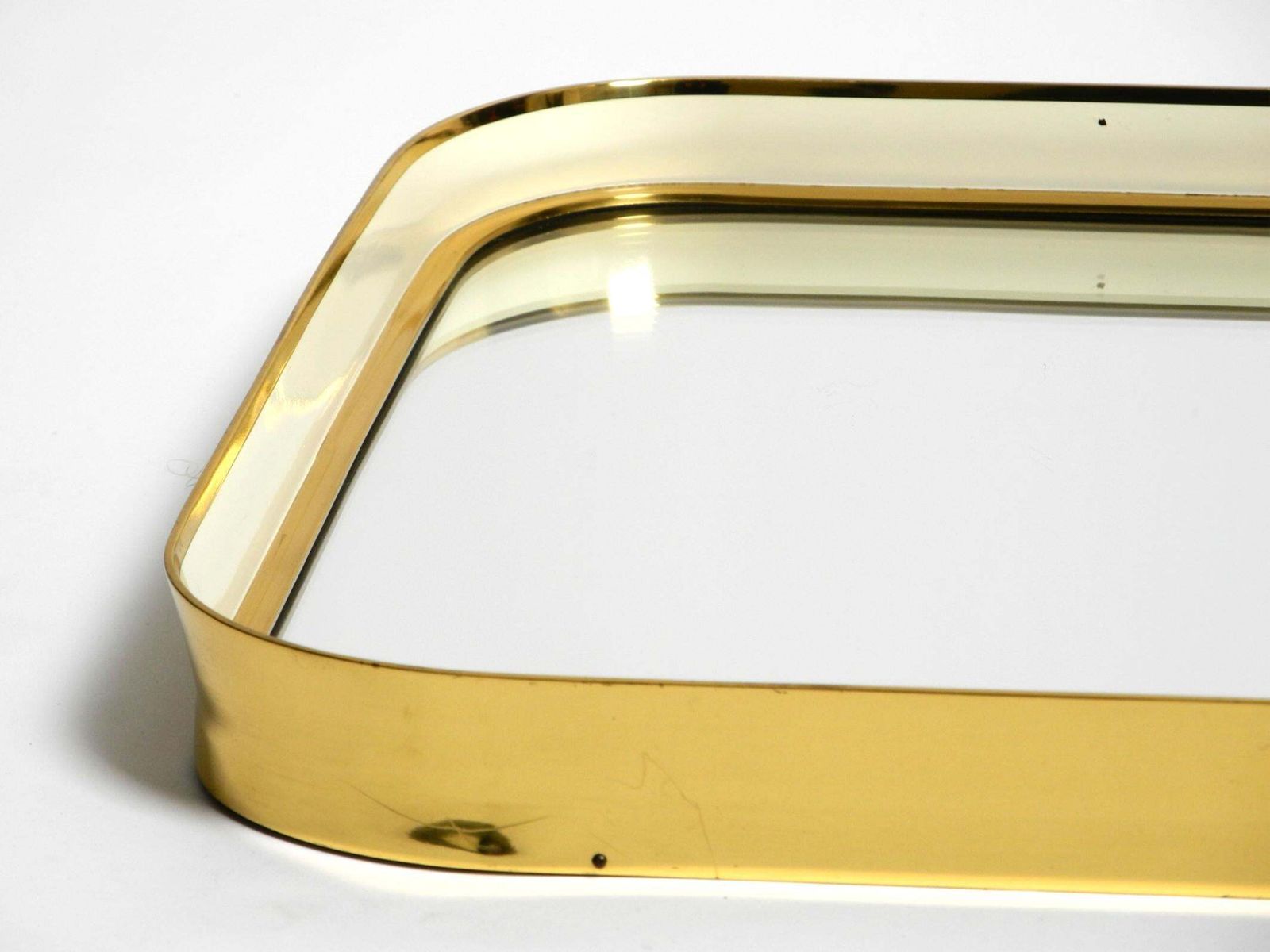 1434.0 Mid Century Modern Wall Mirror With Heavy Brass Frame By Münchener Zierspiegel photo
