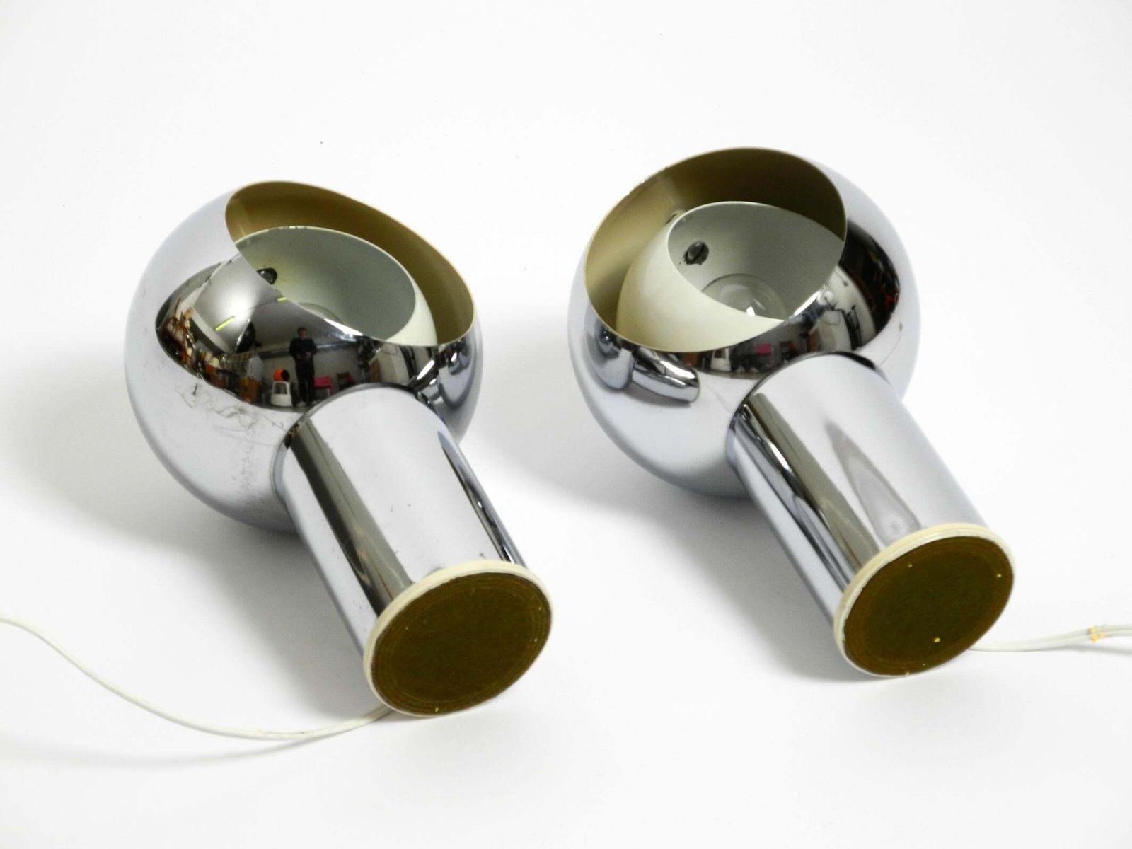 photo for sale Pair Of Beautiful Large Mid Century Space Age Chrome Table Lamps   Made In Italy